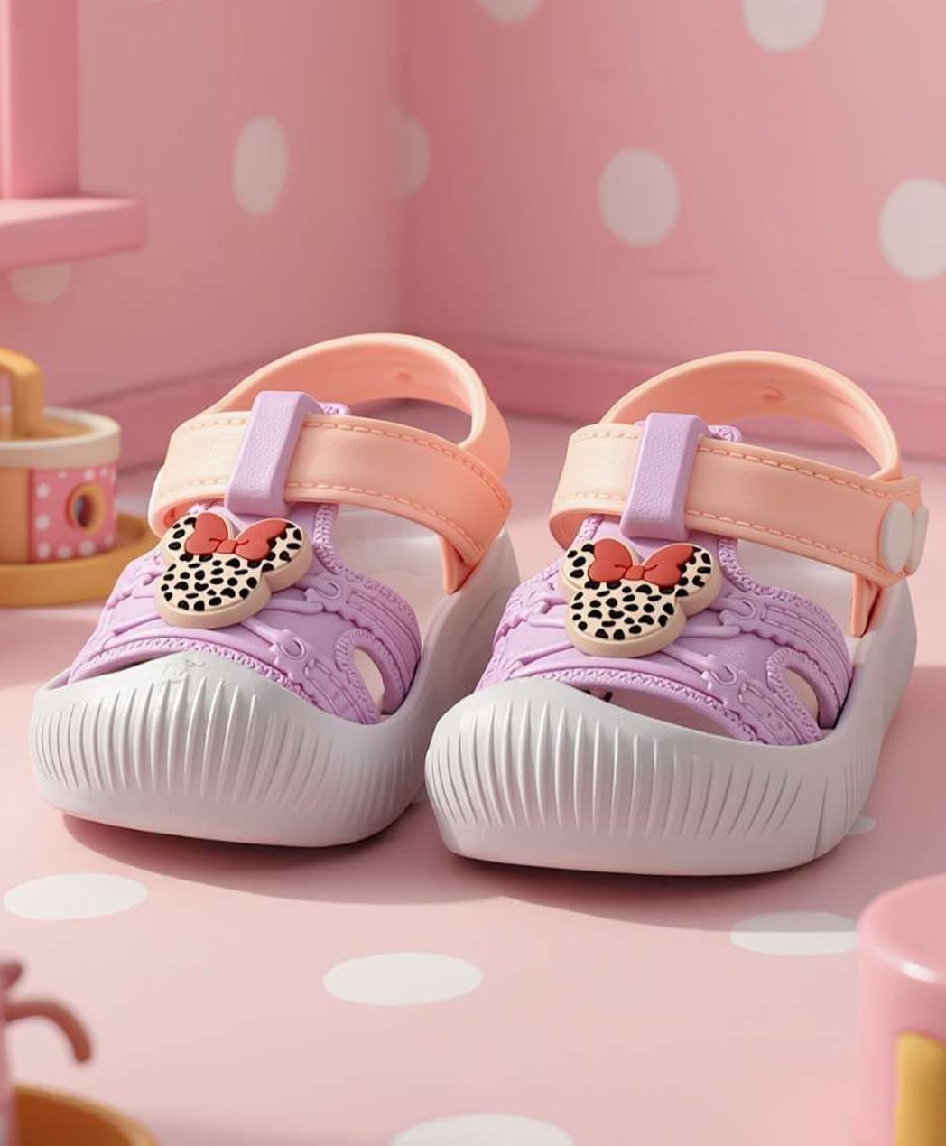 Yellow Bee Mickey & Friends Featuring Minnie Mouse Applique Detailed Button Closure Sandals - Pink & Peach-picture-25