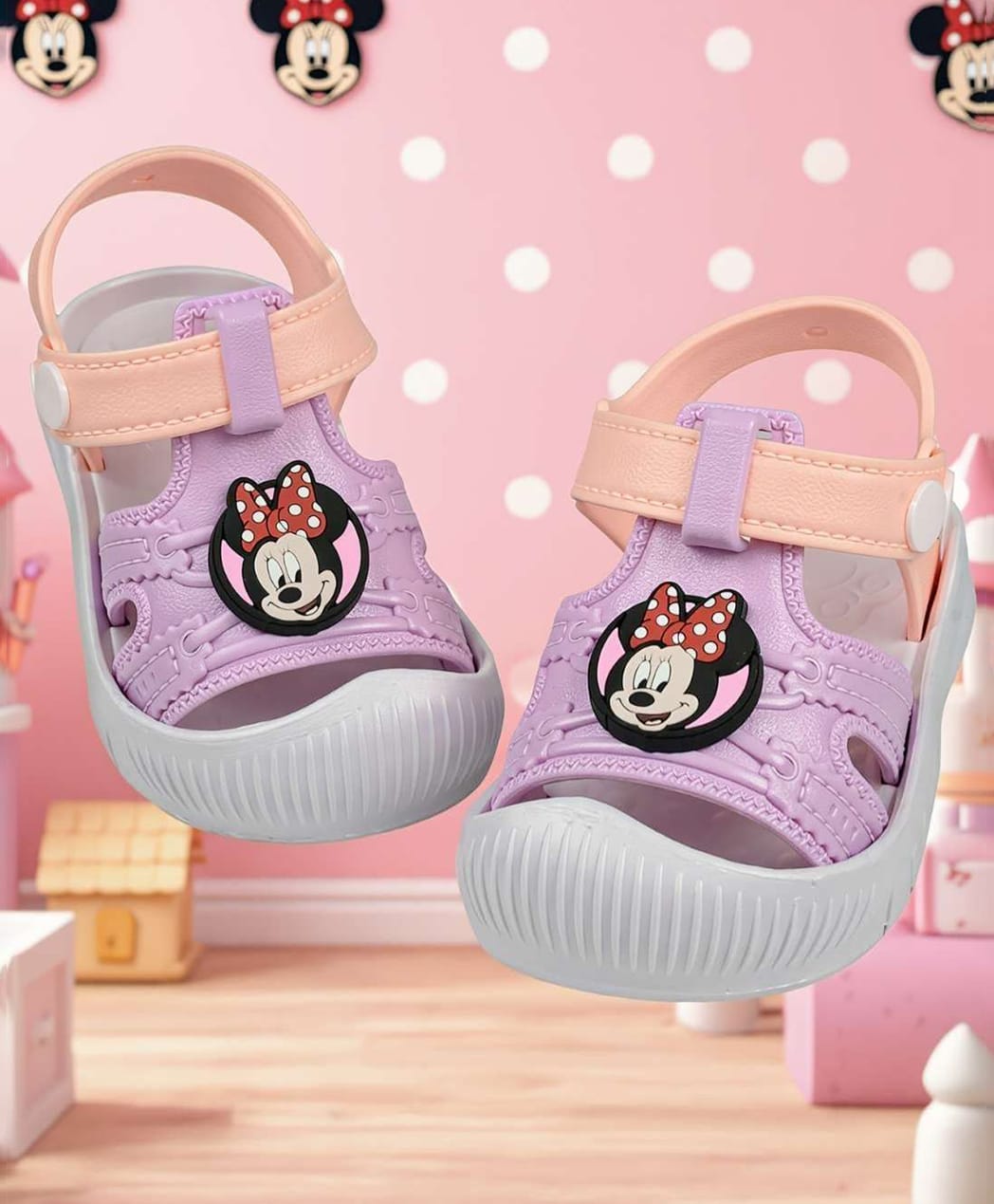Yellow Bee Mickey & Friends Featuring Minnie Mouse Applique Detailed Button Closure Sandals - Pink & Peach-picture-25