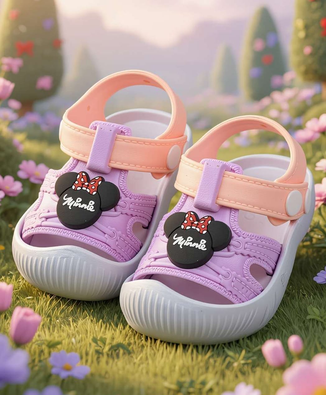 Yellow Bee Mickey & Friends Featuring Minnie Mouse Applique Detailed Button Closure Sandals - Pink & Peach-picture-32