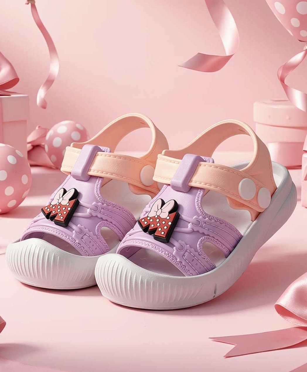 Yellow Bee Mickey & Friends Featuring Minnie Mouse Letter M Applique Detailed Button Closure Sandals - Pink & Peach-image-44