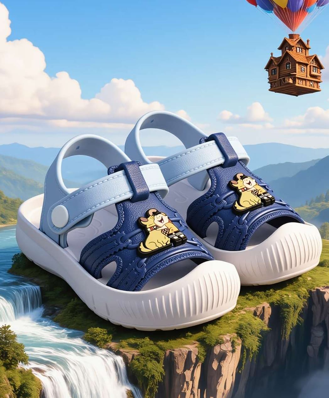 Yellow Bee Disney Pixar Up Featuring Russell & Dug Applique Detailed Button Closure Sandals - Blue-picture-16