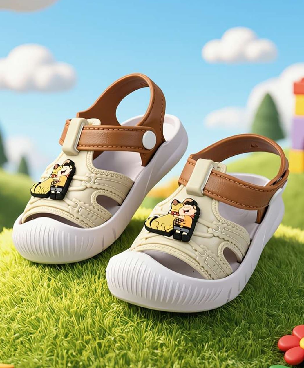 Yellow Bee Disney Pixar Up Featuring Russell & Dug Applique Detailed Button Closure Sandals - Beige & Brown-picture-19