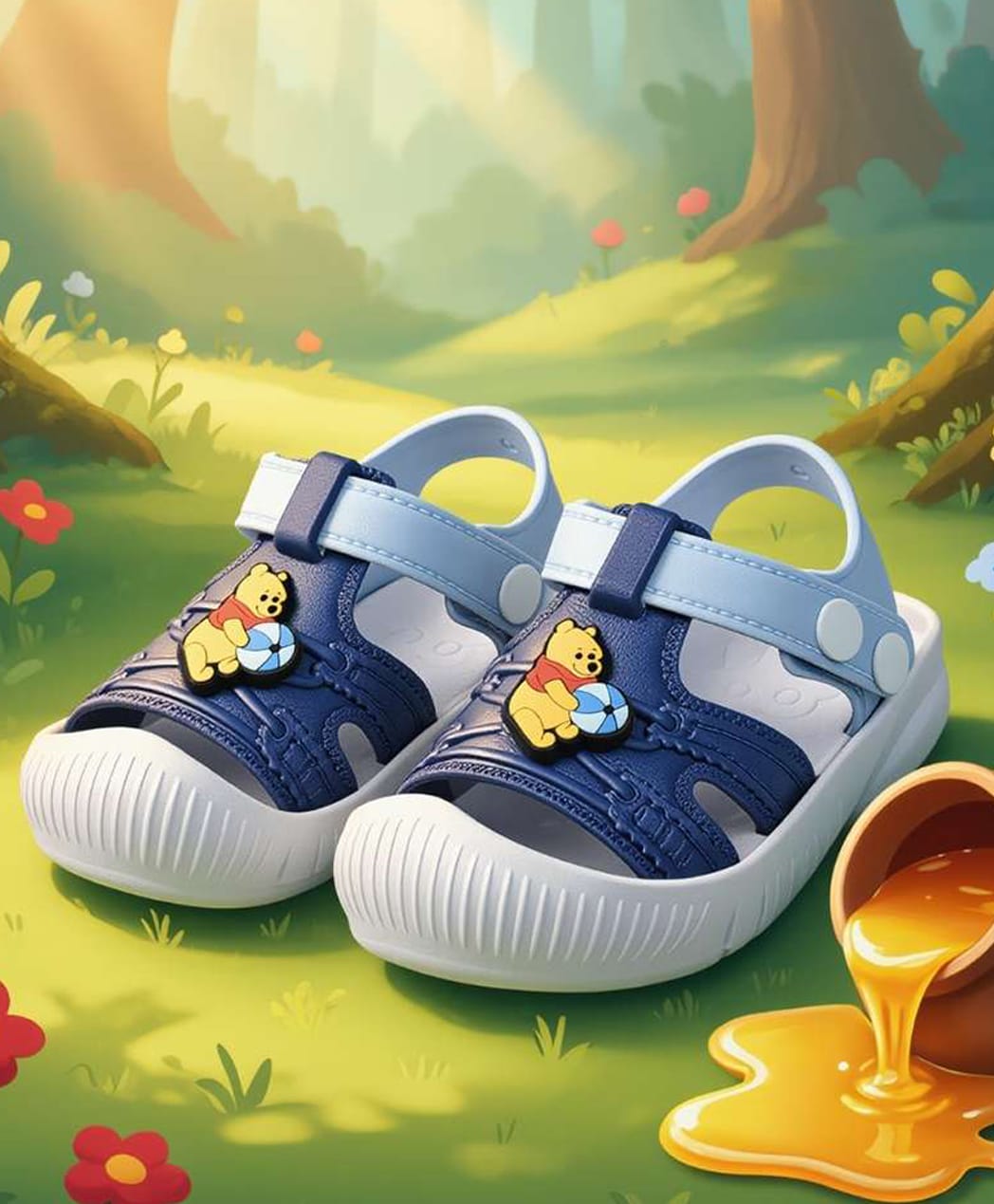Yellow Bee Disney Featuring Winnie The Pooh Applique Detailed Button Closure Sandals - Blue-picture-17