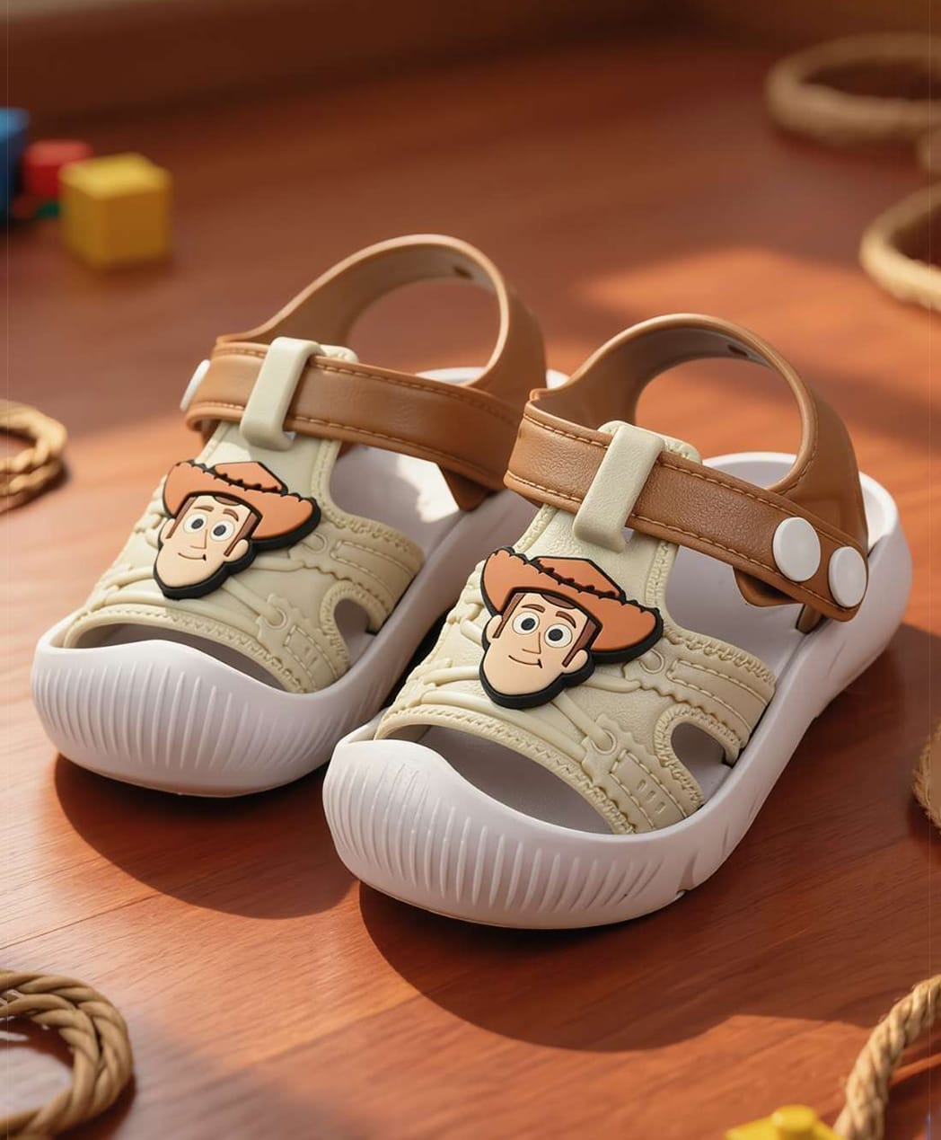 Yellow Bee Disney Pixar Toy Story Featuring Woody Applique Detailed Button Closure Sandals - Beige & Brown-picture-21