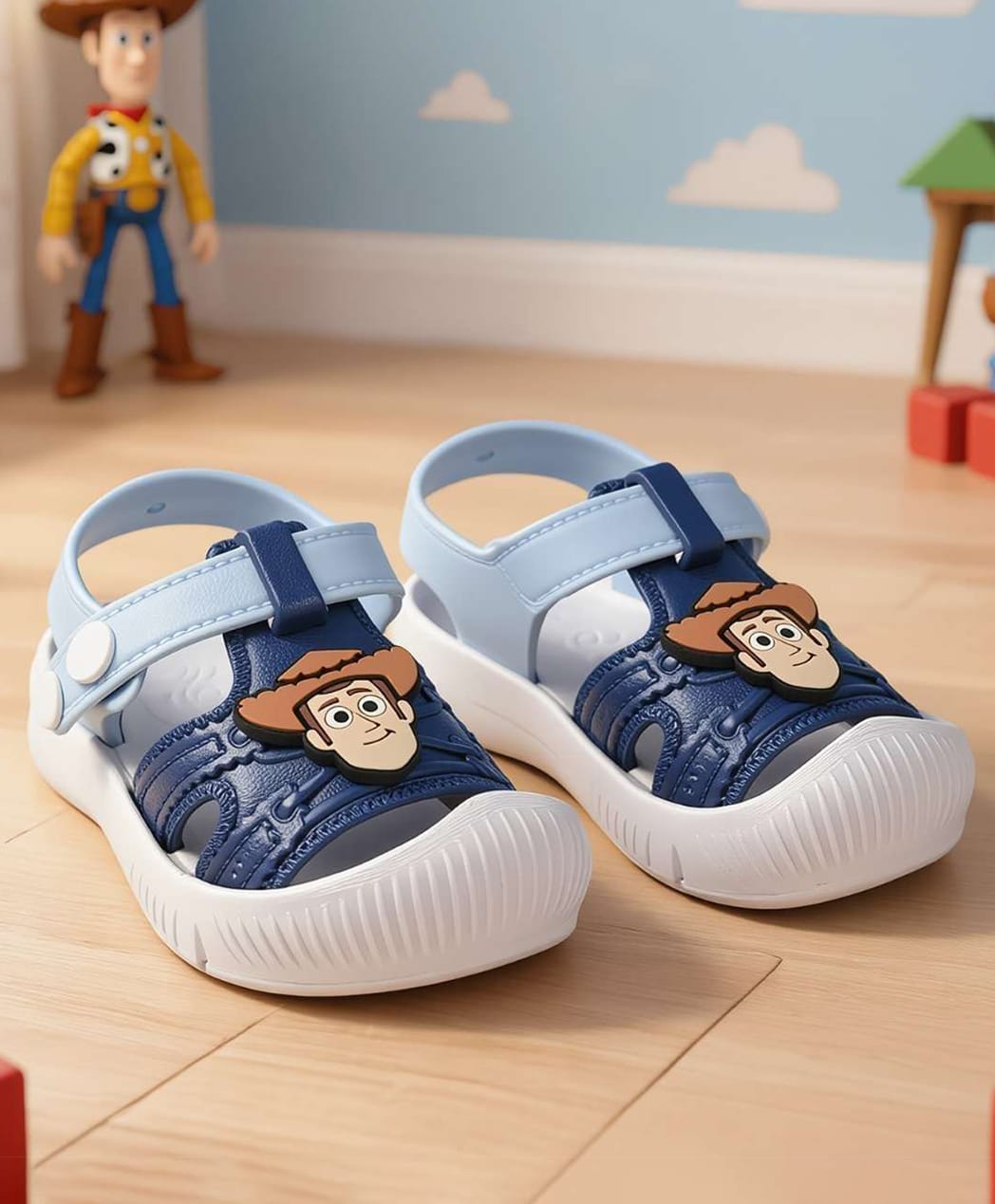 Yellow Bee Disney Pixar Toy Story Featuring Woody Applique Detailed Button Closure Sandals - Blue-picture-39