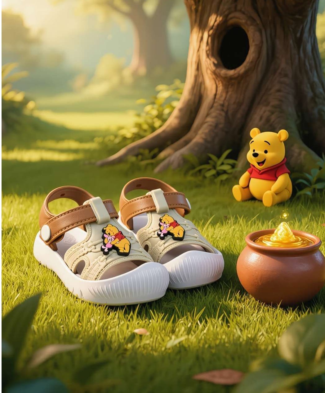 Yellow Bee Disney Featuring Winnie The Pooh & Piglet Applique Detailed Button Closure Sandals - Beige & Brown-picture-24