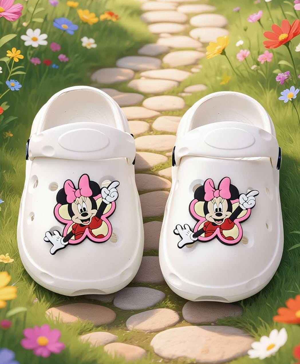 Yellow Bee Mickey & Friends Featuring Minnie Mouse Applique Detailed Perforated Slingback Clogs - White-picture-27