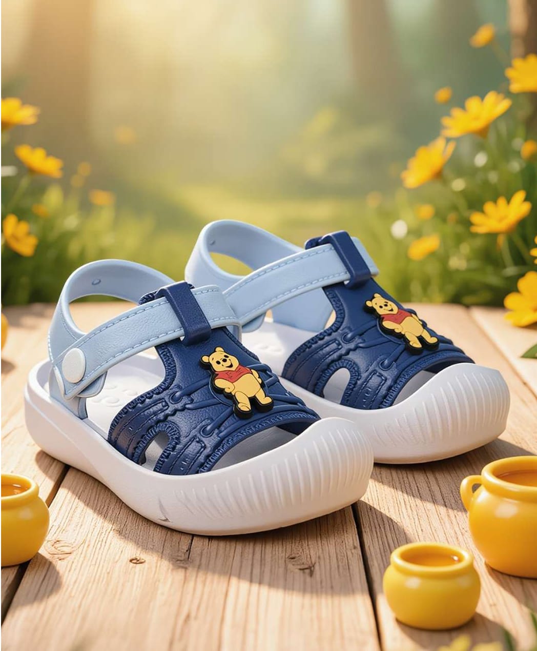 Yellow Bee Disney Featuring Winnie The Pooh Applique Detailed Button Closure Sandals - Blue-picture-18