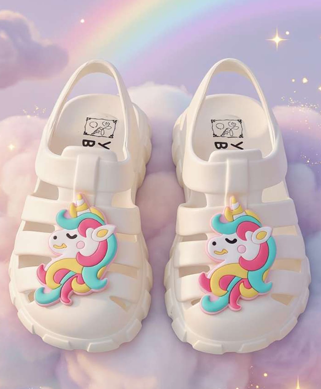 Yellow Bee Unicorn Applique Detailed Back Strap Sandals - White-picture-16