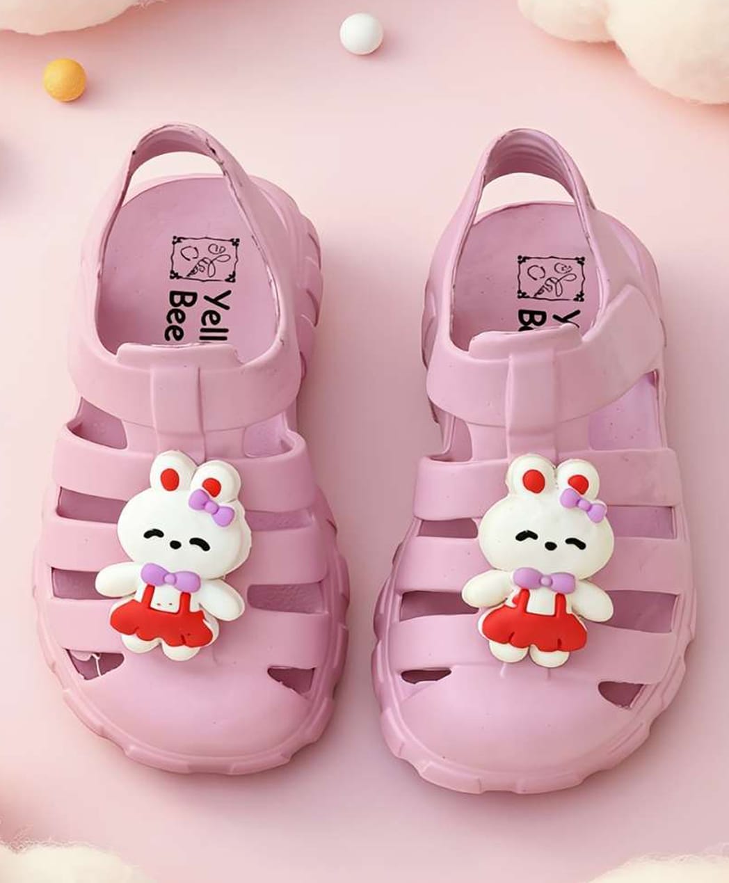 Yellow Bee Bunny Applique Detailed Back Strap Sandals - Pink-picture-1