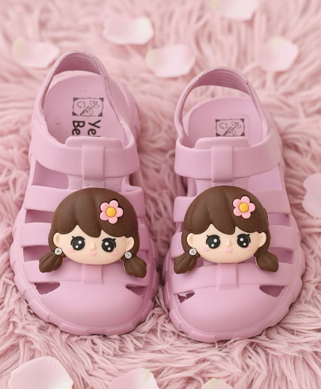 Yellow Bee Girl Face Applique Detailed Back Strap Sandals - Pink-picture-14