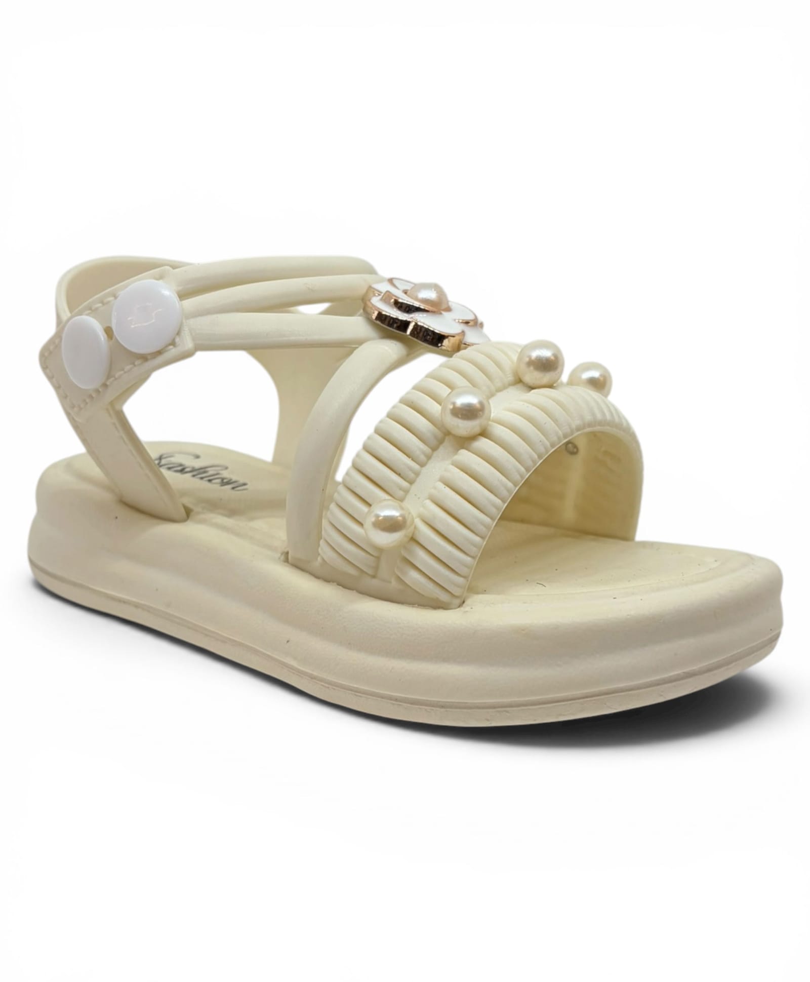 Lil Lollipop Floral Applique Detailed Button Closure Sandals - Cream-picture-19