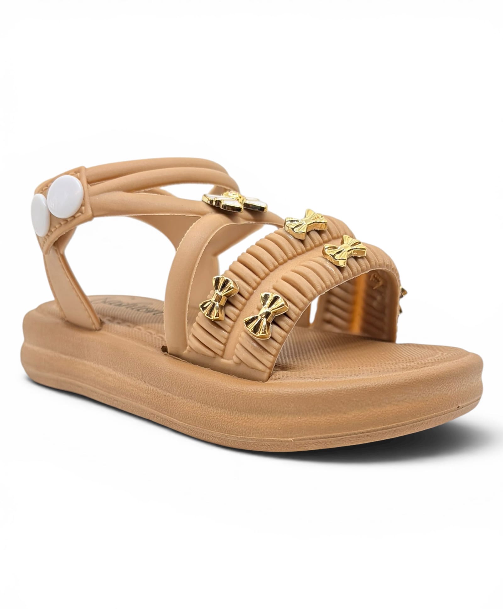 Lil Lollipop Bow Applique Detailed Button Closure Sandals - Brown-picture-10
