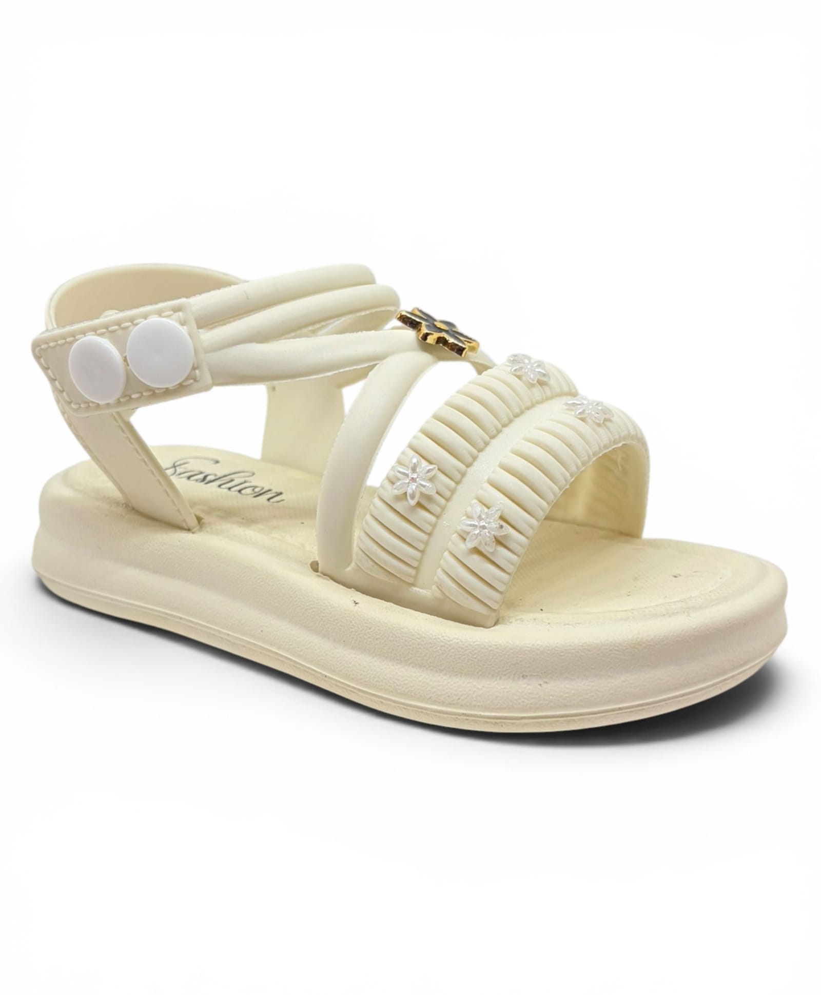 Lil Lollipop Floral Applique Detailed Button Closure Sandals - Cream-picture-11