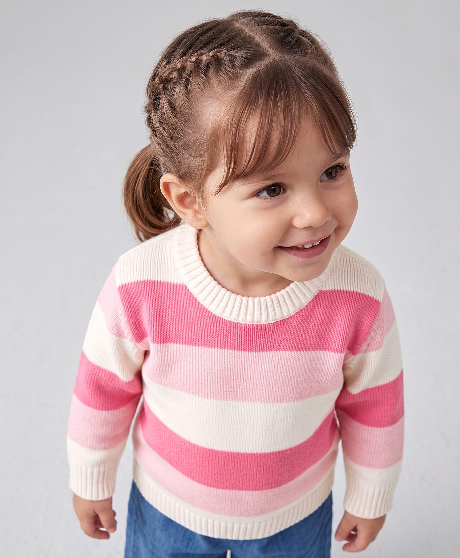 Babyoye Cotton Knit Full Sleeves Striped Pullover Sweater - Pink-image-21