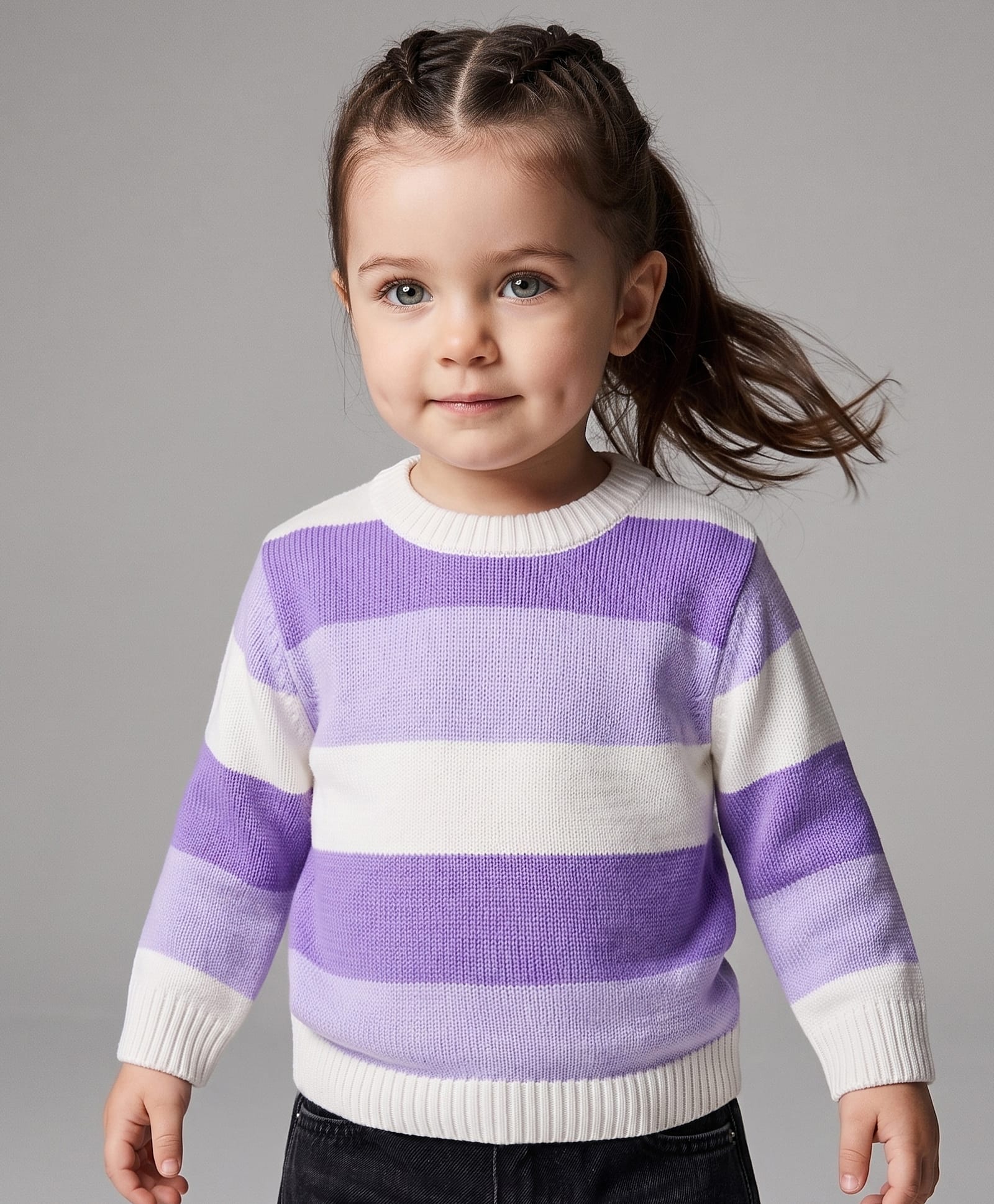 Babyoye Cotton Knit Full Sleeves Striped Pullover Sweater - Purple-image-29