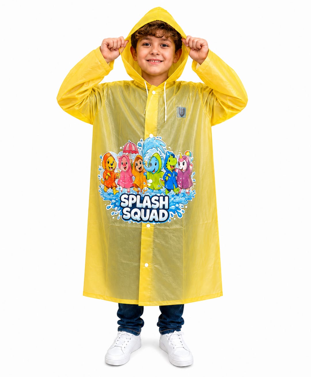 Viva Rainwear PVC Full Sleeves Animal Friends Designed Hooded Raincoat - Yellow-picture-14