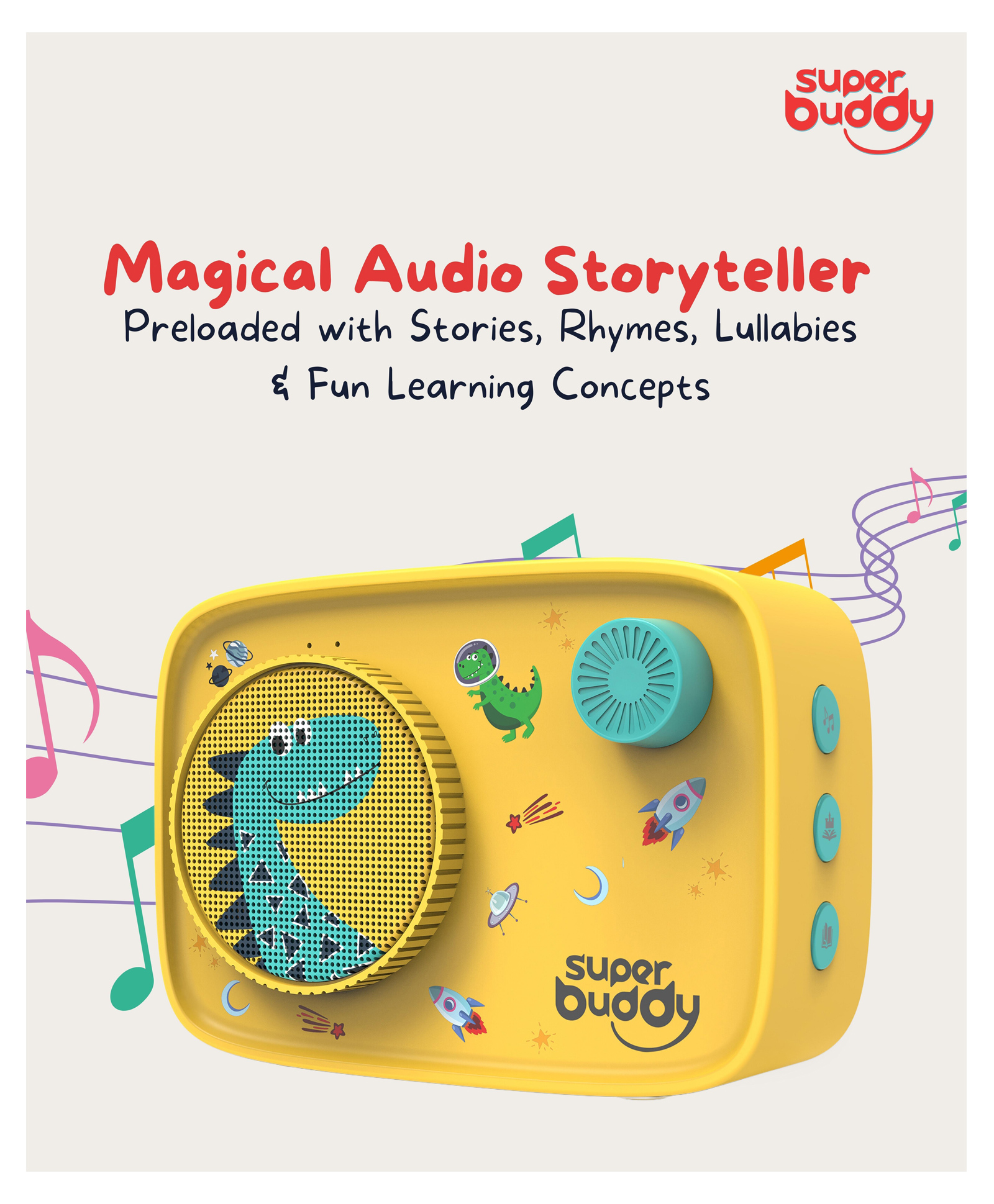 Tarbull SuperBuddy S11 Curio Dino Kids Speaker with Bluetooth, Screen-Free Learning Content & 20 Hours Playback - Yellow-image-26