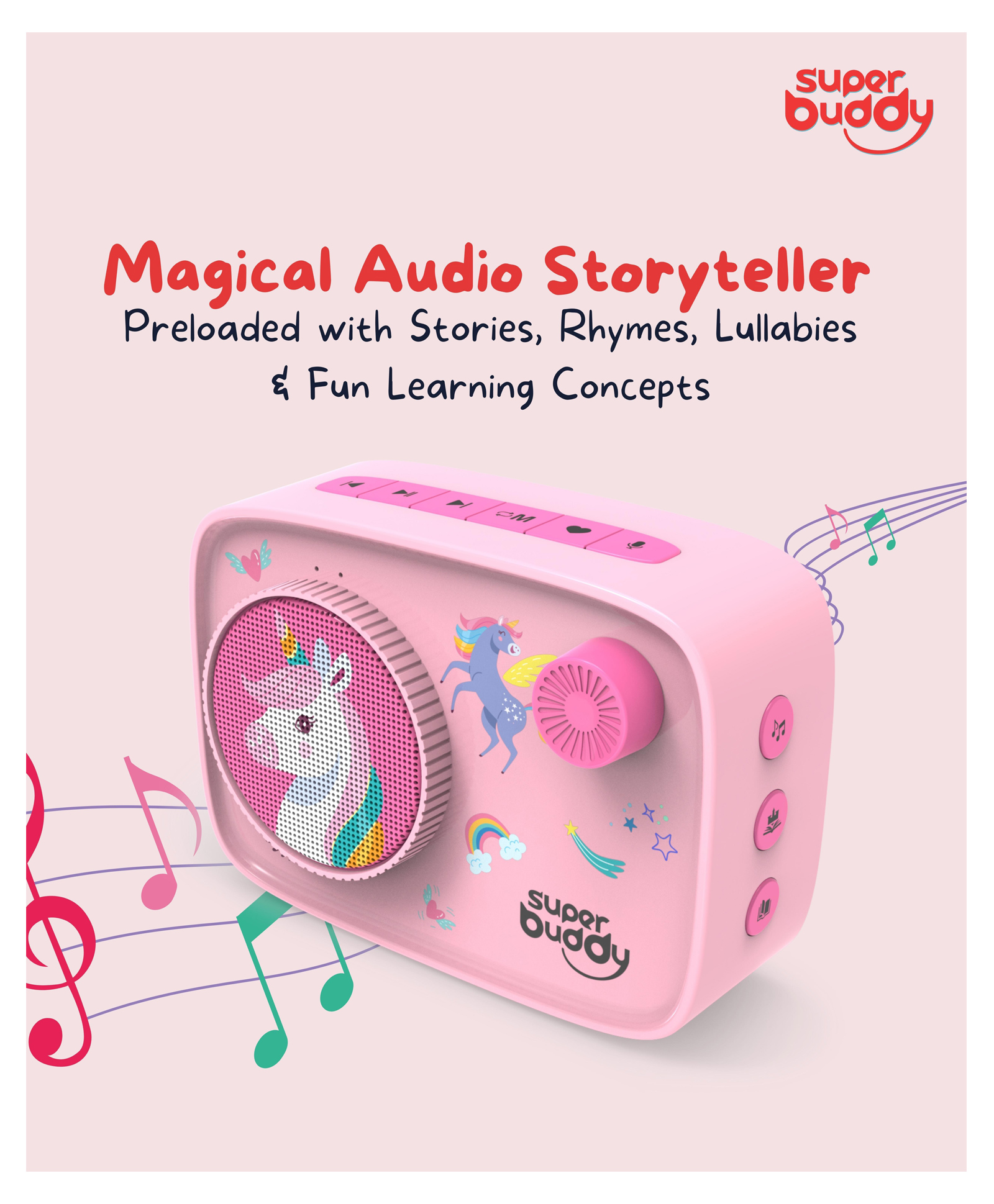 Tarbull SuperBuddy S11 Curio Unicorn Kids Speaker with Bluetooth, Easy Content Upgrade & 20 Hours Playback - Pink-picture-13