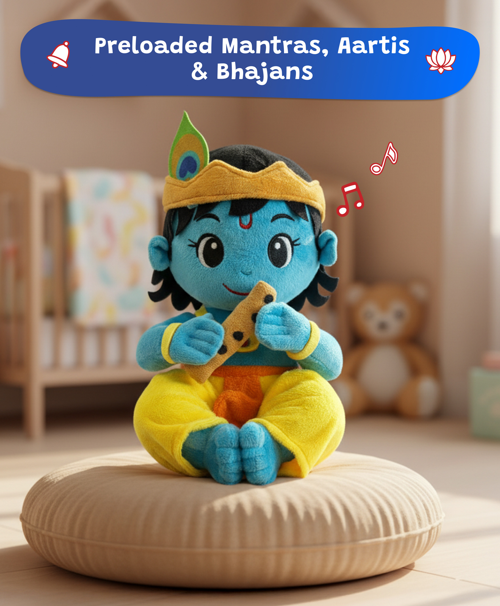 WonderBuddy 29.5 cm Divine Mantra Chanting Baby Krishna with 8 Preloaded Mantras & Aartis, Musical Soft Plush Toy - Blue-picture-10