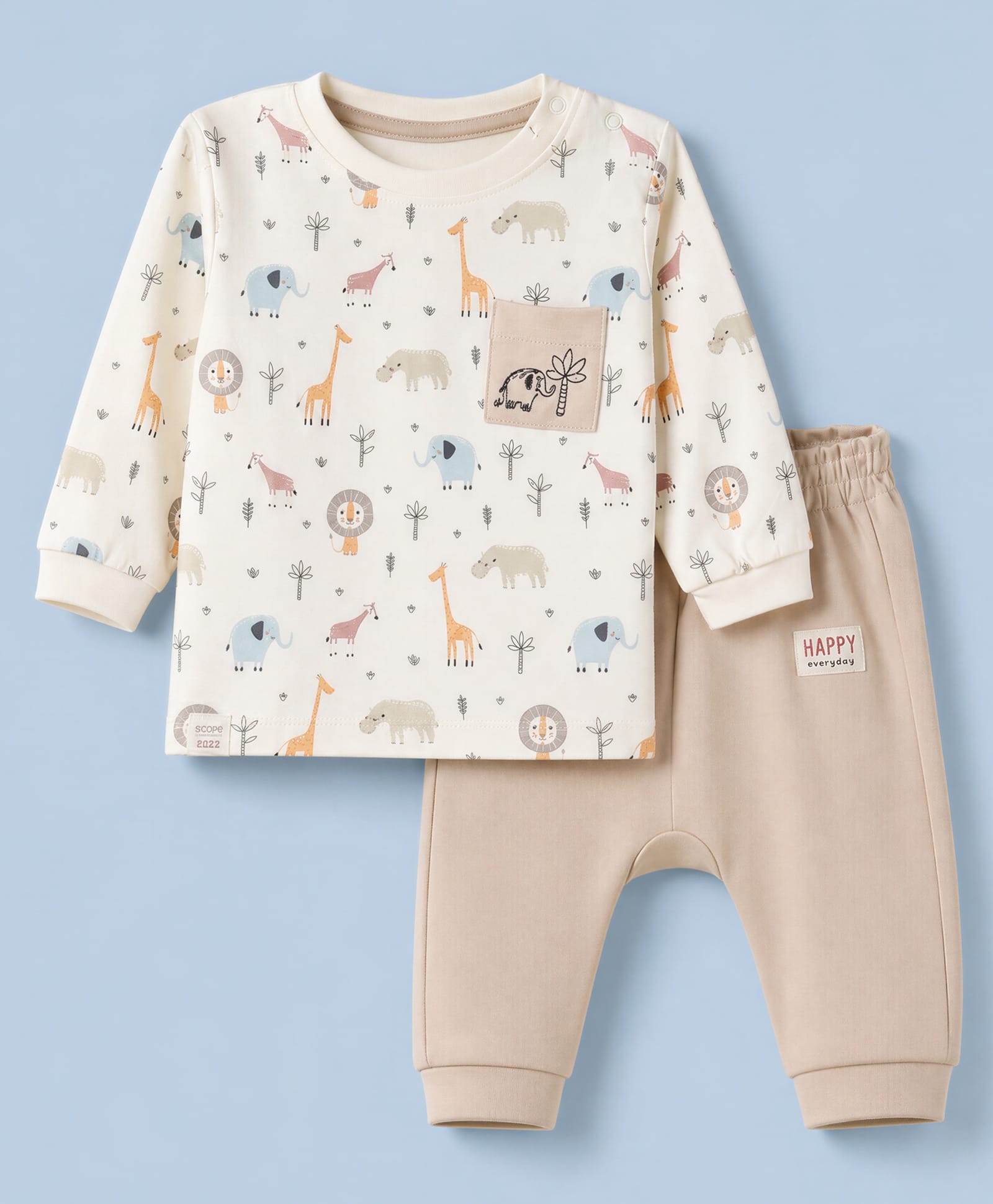 Ollypop Interlock Knit Full Sleeves Animal Printed T-shirt and Joggers Set - Cream & Ivory-image-34