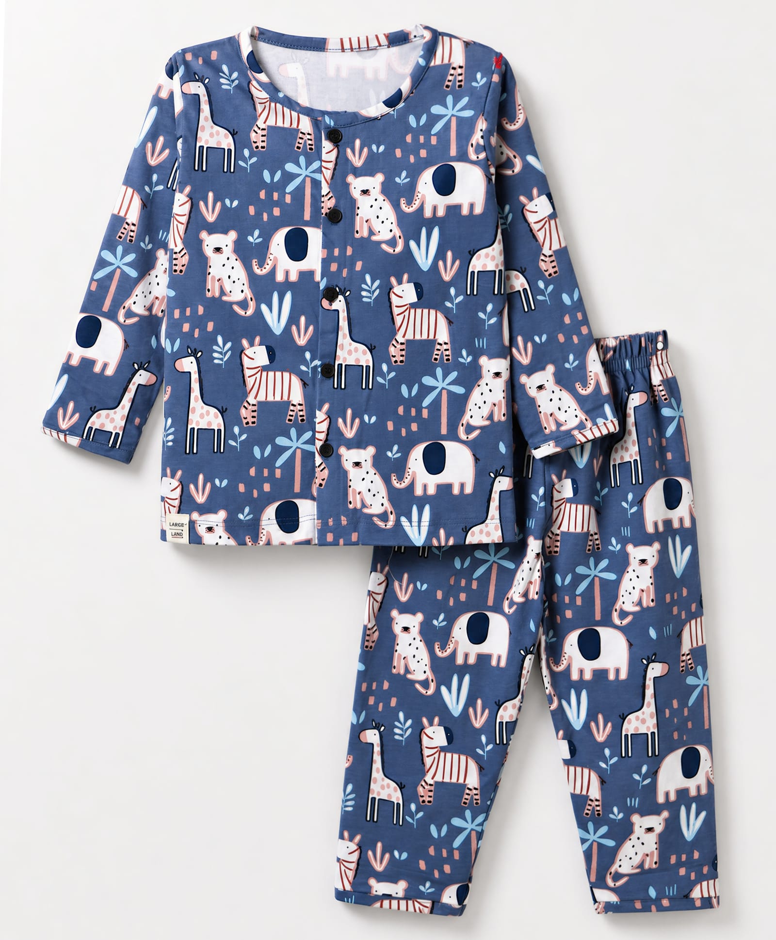 Ollypop Sinker Knit Full Sleeves Co-Ords T-Shirt & Pyjama Night Suit with Animal Print - Blue-picture-20