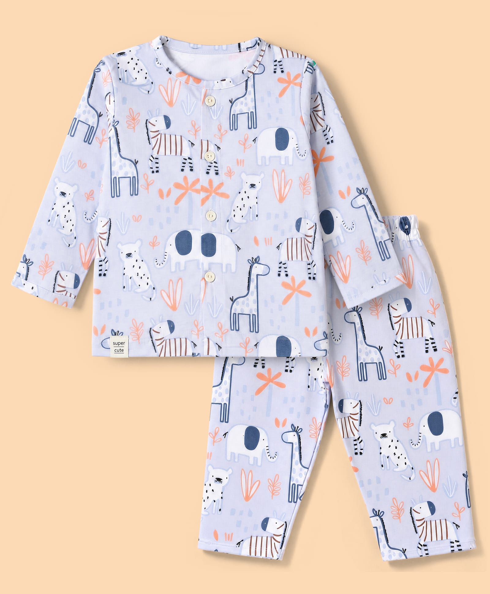 Ollypop Sinker Knit Full Sleeves Co-Ords T-Shirt & Pyjama Night Suit with Animal Print - Grey-picture-20