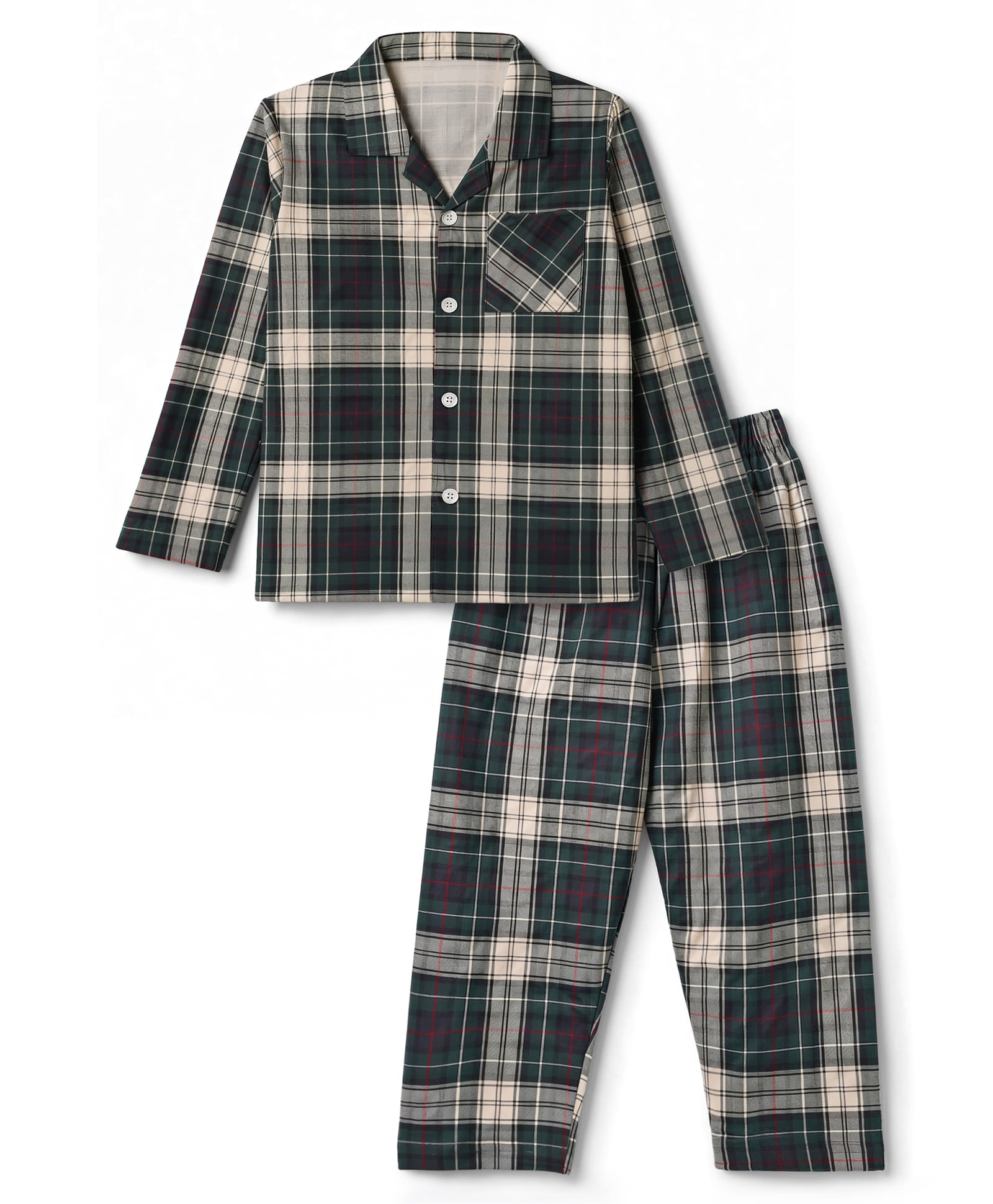 Ollypop Sinker Knit Full Sleeves Co-Ords Checks Shirt & Pyjama Night Suit - Green-image-3