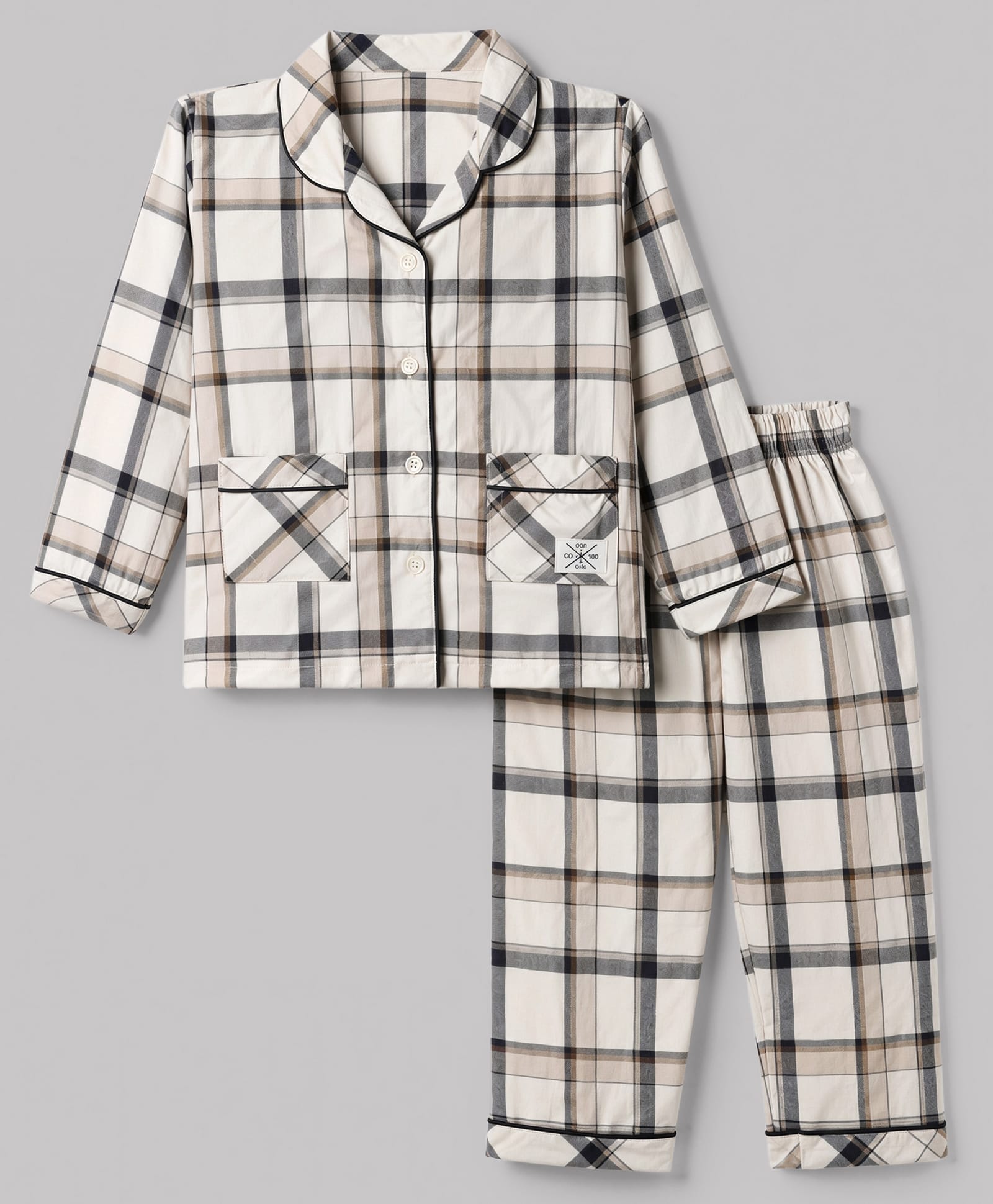 Ollypop Textile Woven Full Sleeves Co-Ords Checks Shirt & Pyjama Night Suit - Khaki-picture-20