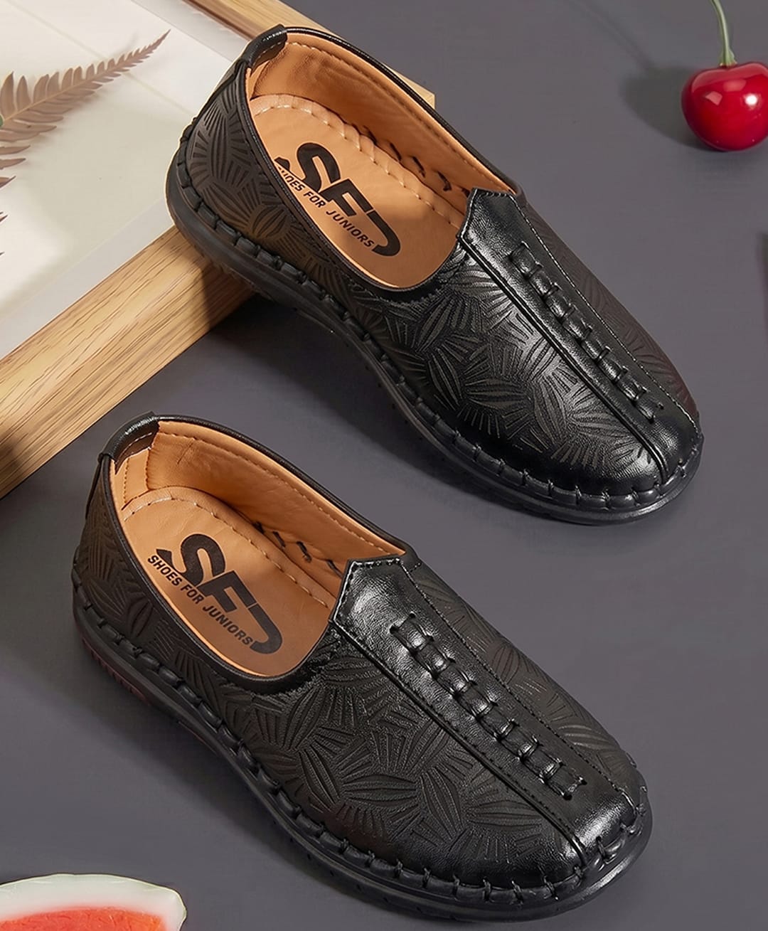 SHOES FOR JUNIORS Abstract Designed Slip On Mojaris - Black-picture-21