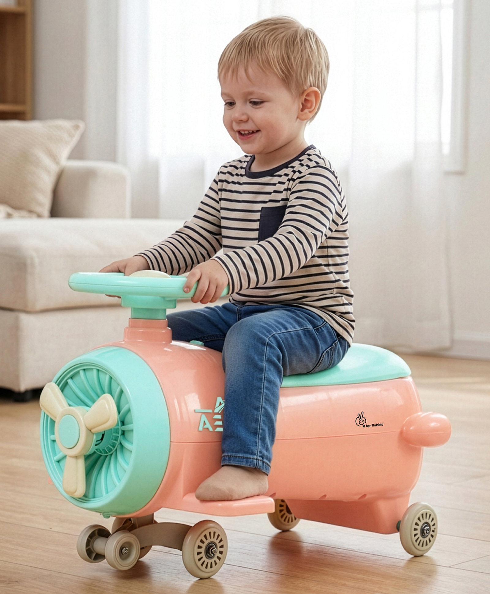R for Rabbit 2 in 1 Swing Car Ride On With Toy Storage - Peach & Green-image-49
