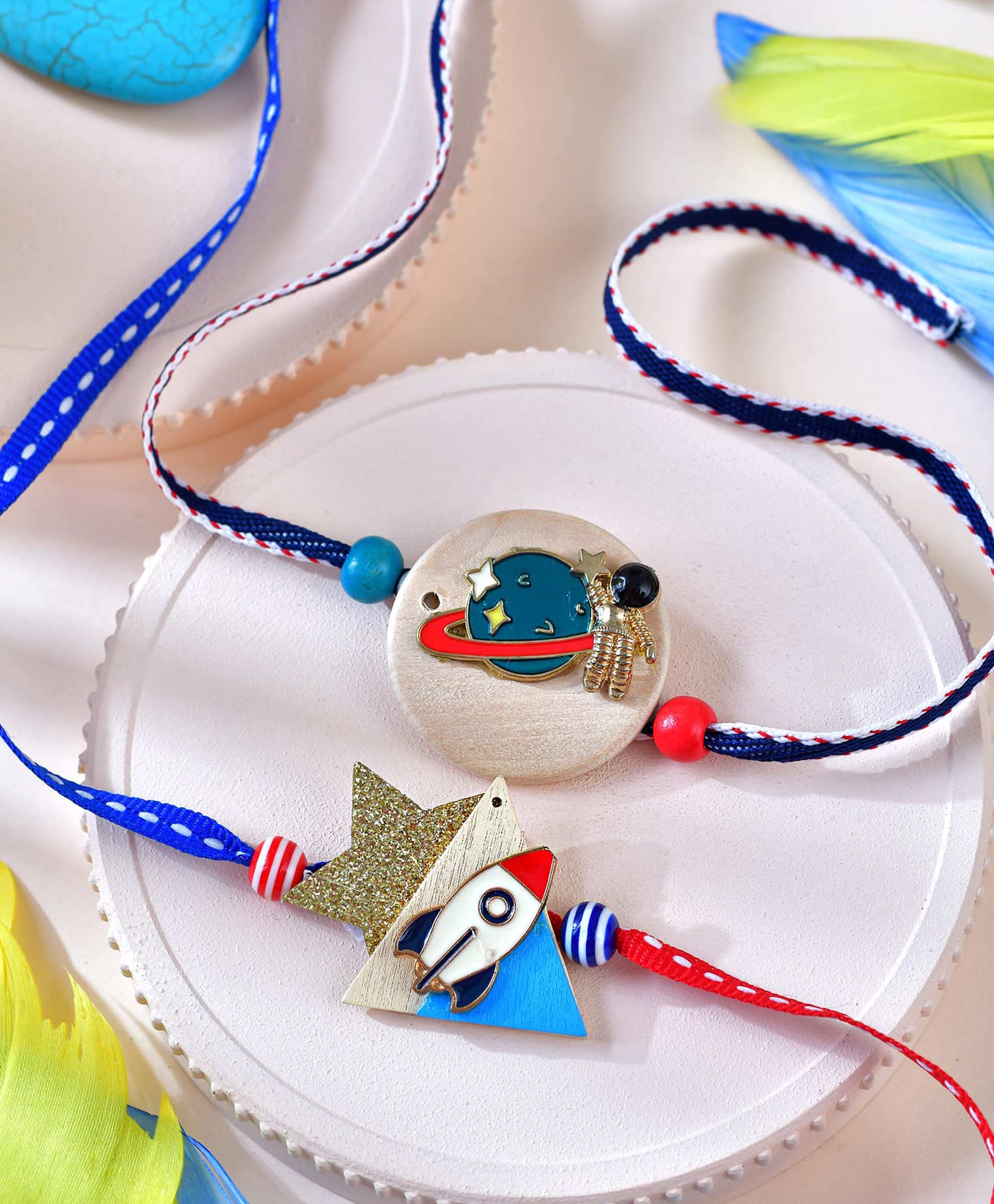 Asthetika Astronaut Rocket Set of 2 Rakhi with Roli Chawal - Blue-image-40