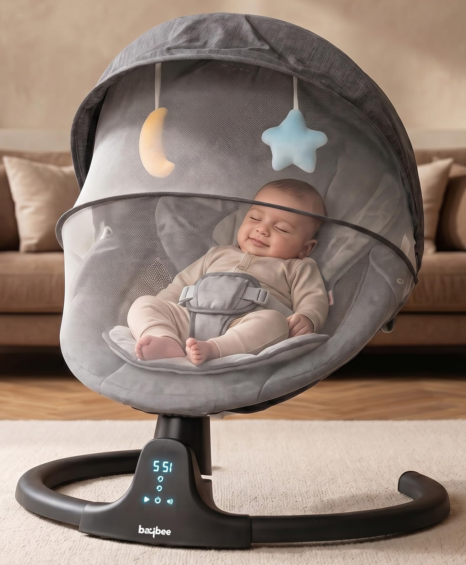 BAYBEE Premium Electric Baby Swing Cradle with Adjustable Speed Swings & Recline | Baby Electric Swing with Safety Belt, Music & Toys | Automatic Cradle & Rocker for Babies with Mosquito Net (Black)-picture-13