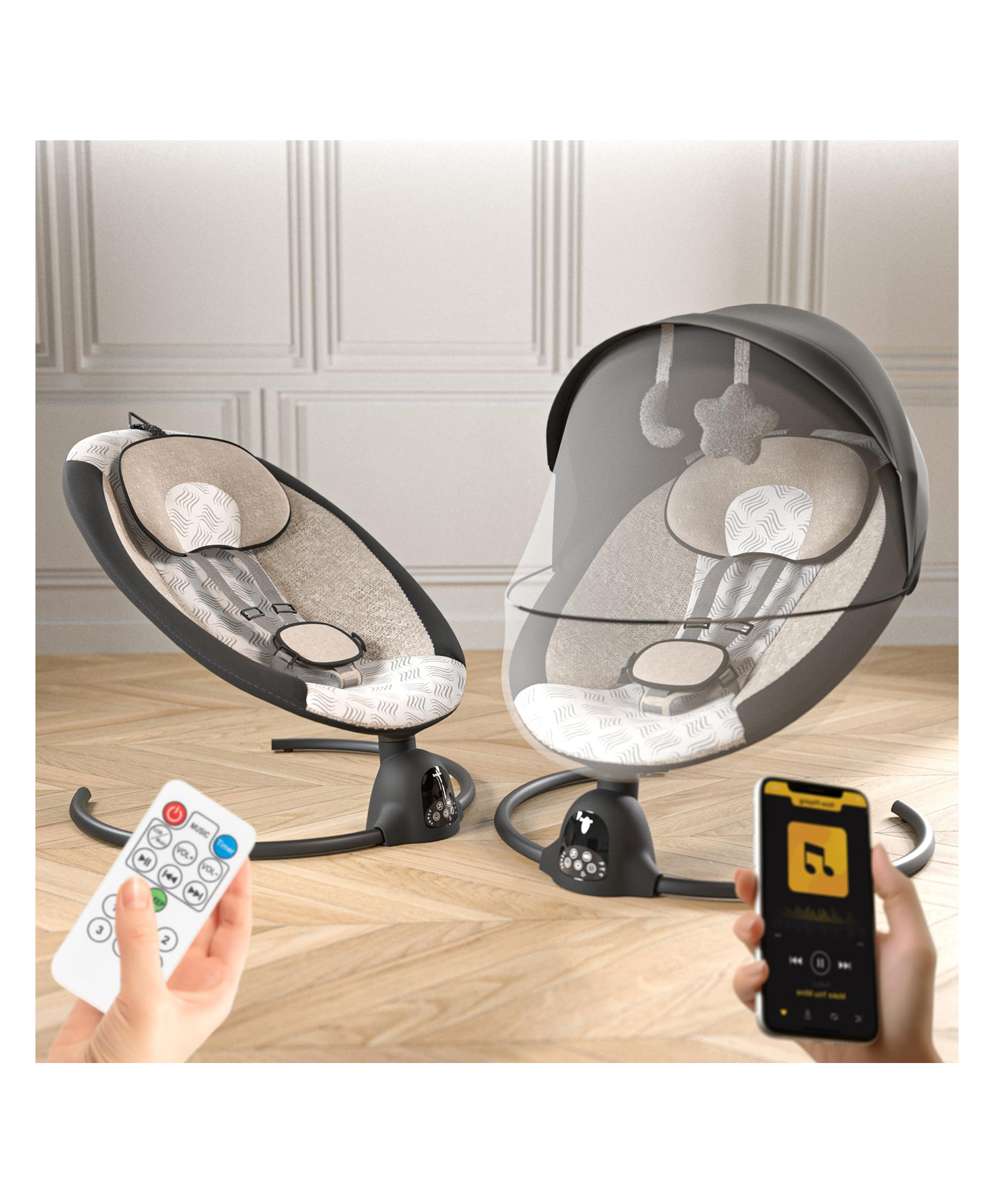 Baybee Electric Baby Swing Cradle for New Born Baby | Rocker for Babies with Adjustable Speed & Safety Belt | Automatic Electric Swing Cradle for Babies with Bluetooth, Music & Touch Panel (Black)-image-6