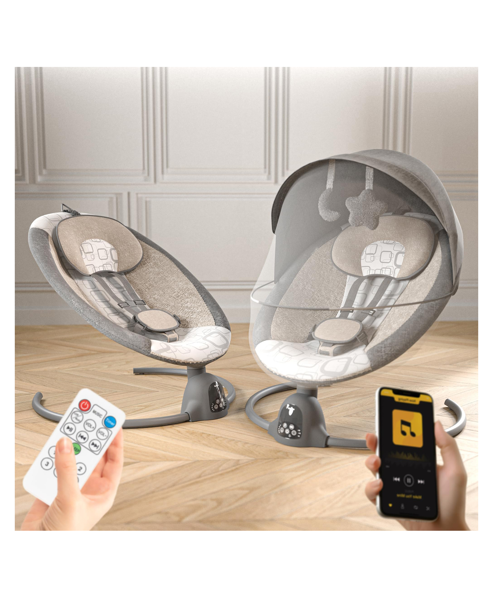 Baybee Electric Baby Swing Cradle for New Born Baby | Rocker for Babies with Adjustable Speed & Safety Belt | Automatic Electric Swing Cradle for Babies with Bluetooth, Music & Touch Panel (Grey)-image-16