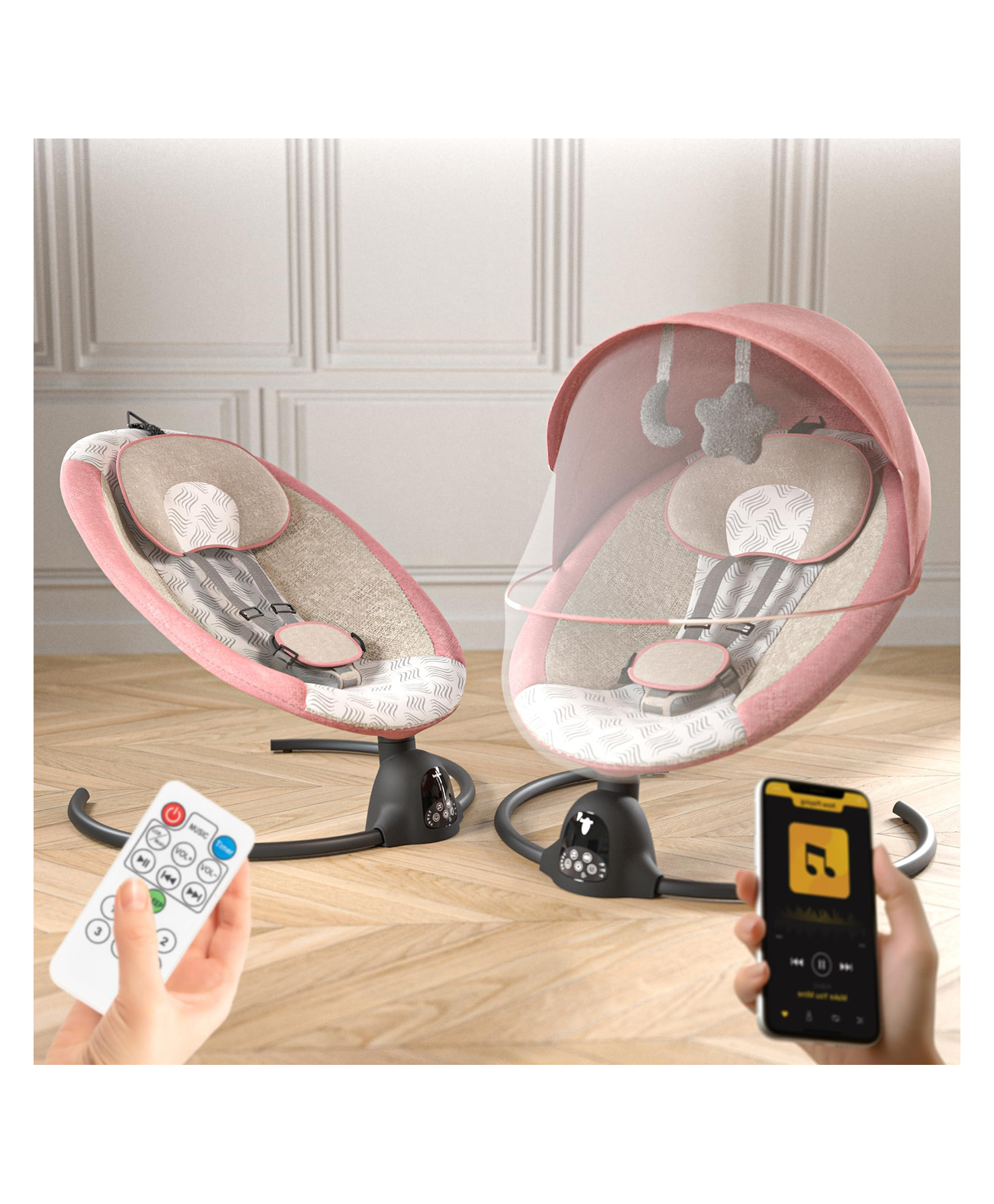 Baybee Electric Baby Swing Cradle for New Born Baby | Rocker for Babies with Adjustable Speed & Safety Belt | Automatic Electric Swing Cradle for Babies with Bluetooth, Music & Touch Panel (Pink)-image-26