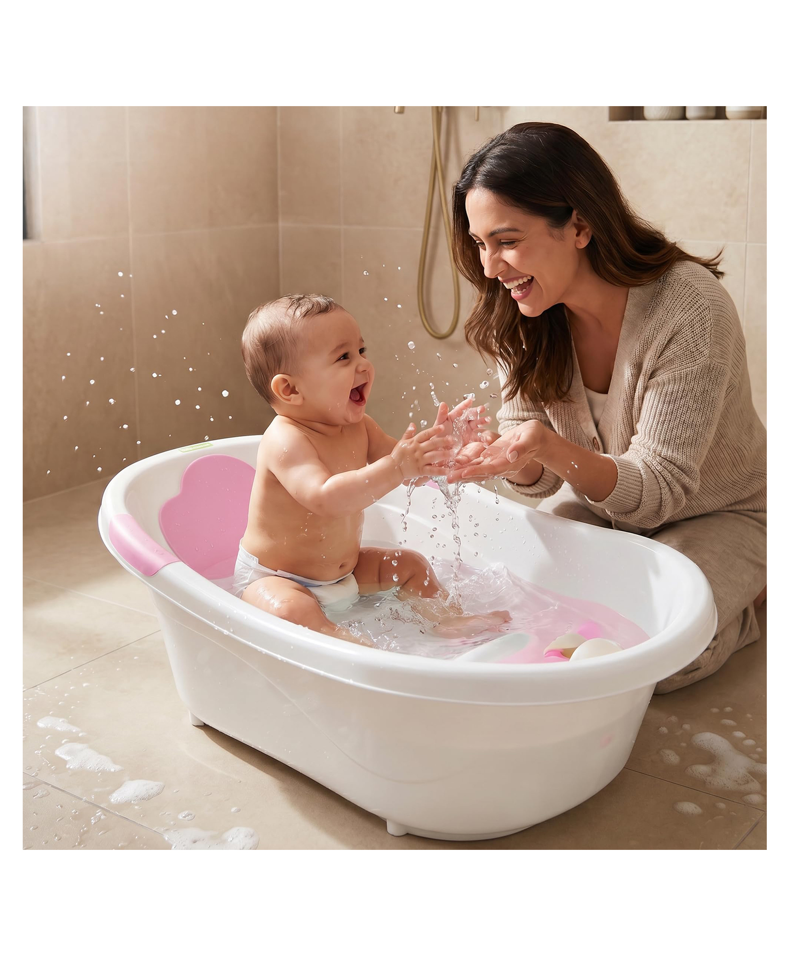 Baybee Comfort Baby Bath Tub for 0 to 5 Years | Baby Bather & Bathtub with Anti-Slip Base & Quick Drains | Bath Tub for Kids with Soft Headrest & Compact Storage for Boys & Girls (Pink)-picture-20