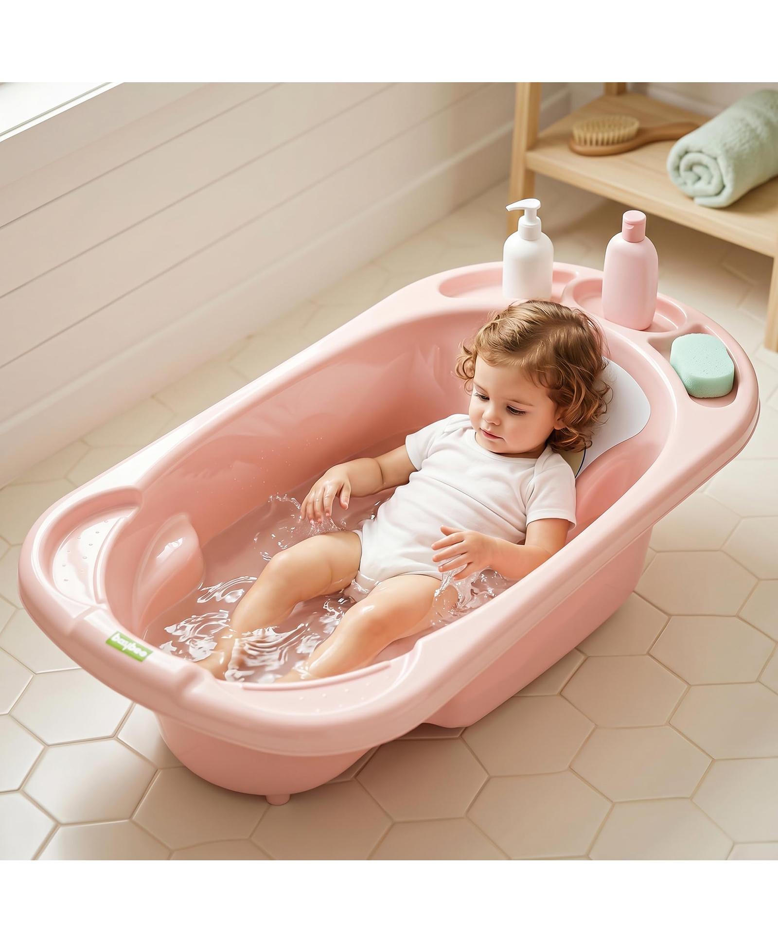 Baybee Lullie Baby Bath Tub for Kids with Anti-Slip Base & Easy Drain | Babies Bathtub with Built-in Soap & Accessory Holder | Spacious Baby Bath Tub for 0-5 Years Boys Girls (Pink)-image-13