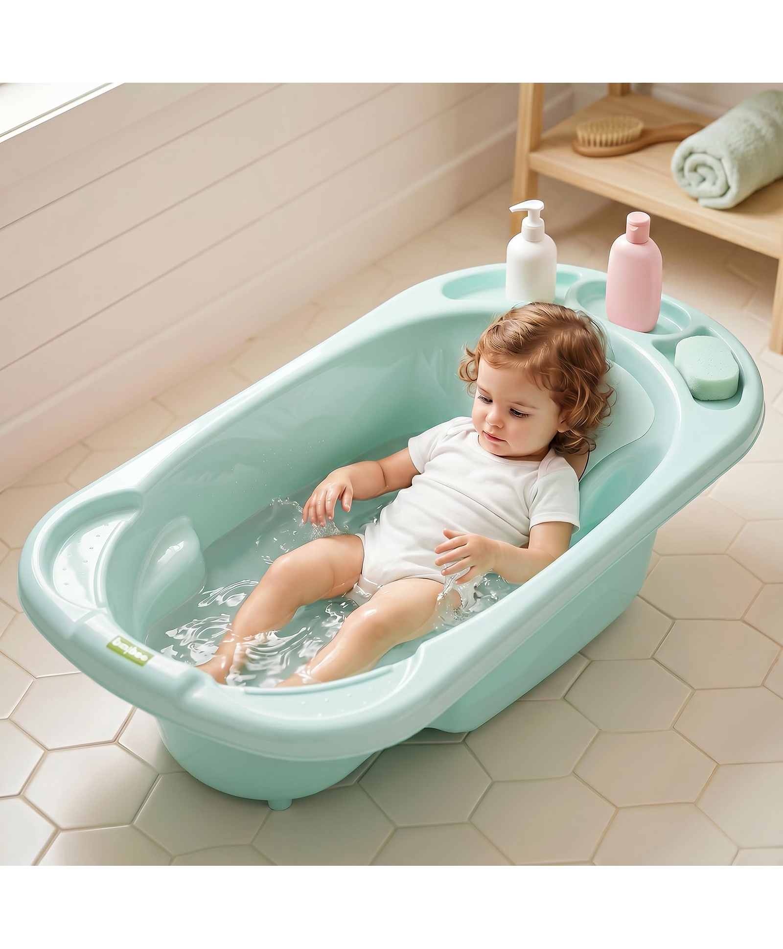 Baybee Lullie Baby Bath Tub for Kids with Anti-Slip Base & Easy Drain | Babies Bathtub with Built-in Soap & Accessory Holder | Spacious Baby Bath Tub for 0-5 Years Boys Girls (Blue)-picture-21