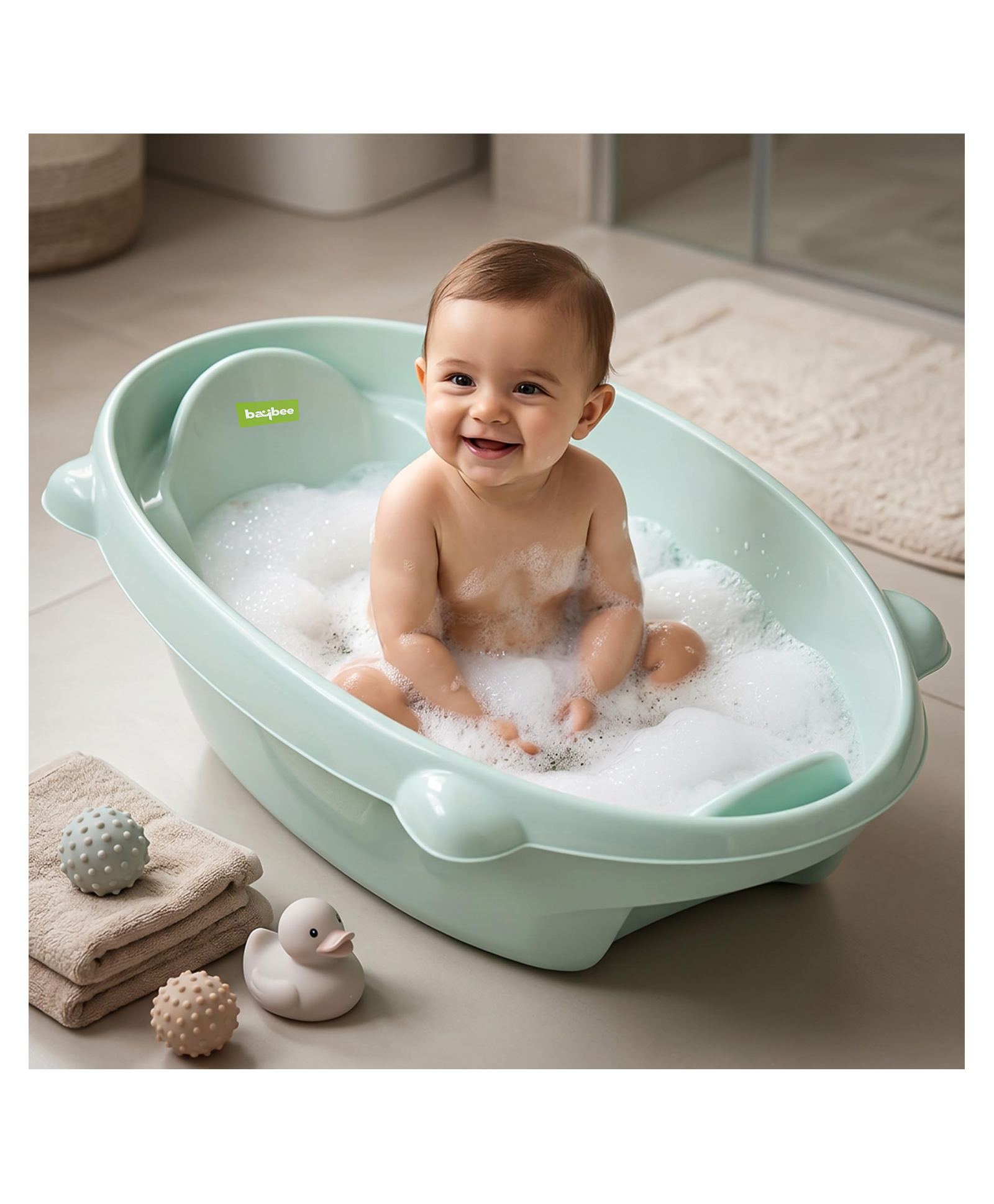 Baybee AquaHug Baby Bath Tub for 0 to 5 Years | Ergonomic Bath Tub for Kids with Anti-Slip Base & Quick Drains | Sitting & Lying Babies Bather & Baby Bathing Tub for Boys Girls (Blue)-picture-20