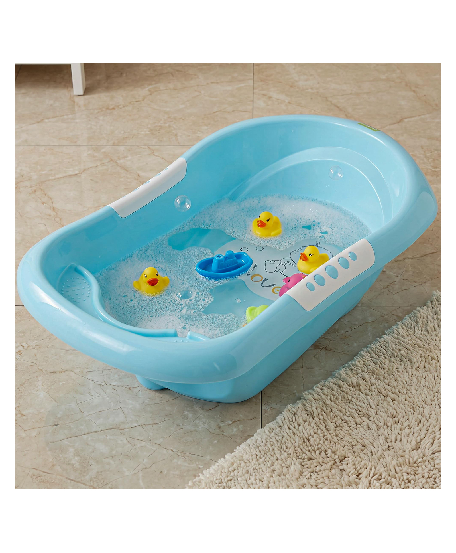 Baybee Lovely Baby Bath Tub for 0 to 5 Years | Ergonomic Bath Tub for Kids with Quick Drain & Storage | Premium Baby Bather with Non Slip Base & Side Grip Bathing Tubs for Boys Girls (Blue)-picture-13