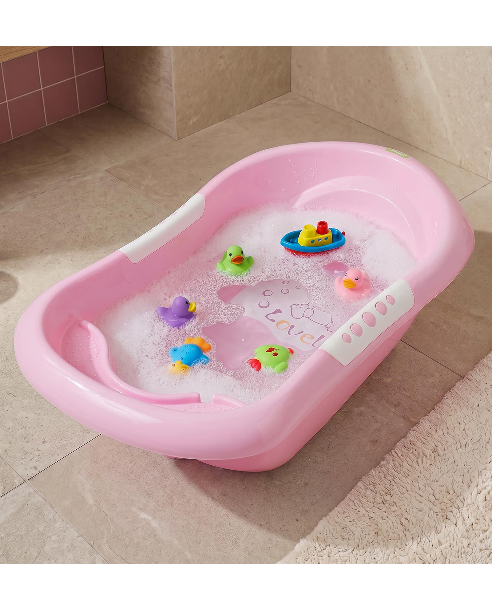 Baybee Lovely Baby Bath Tub for 0 to 5 Years | Ergonomic Bath Tub for Kids with Quick Drain & Storage | Premium Baby Bather with Non Slip Base & Side Grip Bathing Tubs for Boys Girls (Pink)-picture-17