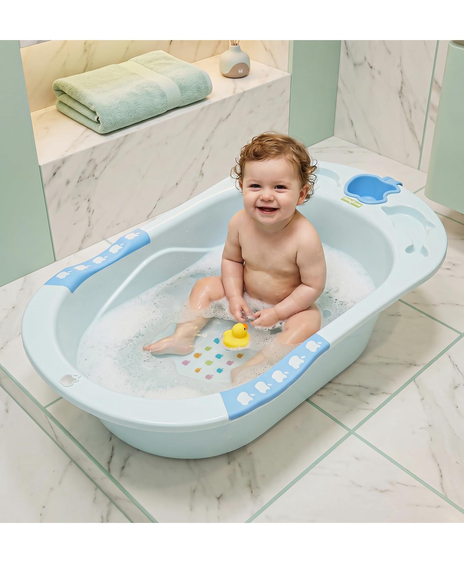 Baybee Dolphin Baby Bath Tub for 0 to 5 Years | Ergonomic Bath Tub for Kids with Non-Slip Base, Quick & Easy Drain | Premium Baby Bather with Soap Holder Bathing Tubs for Boys Girls (Blue)-image-19