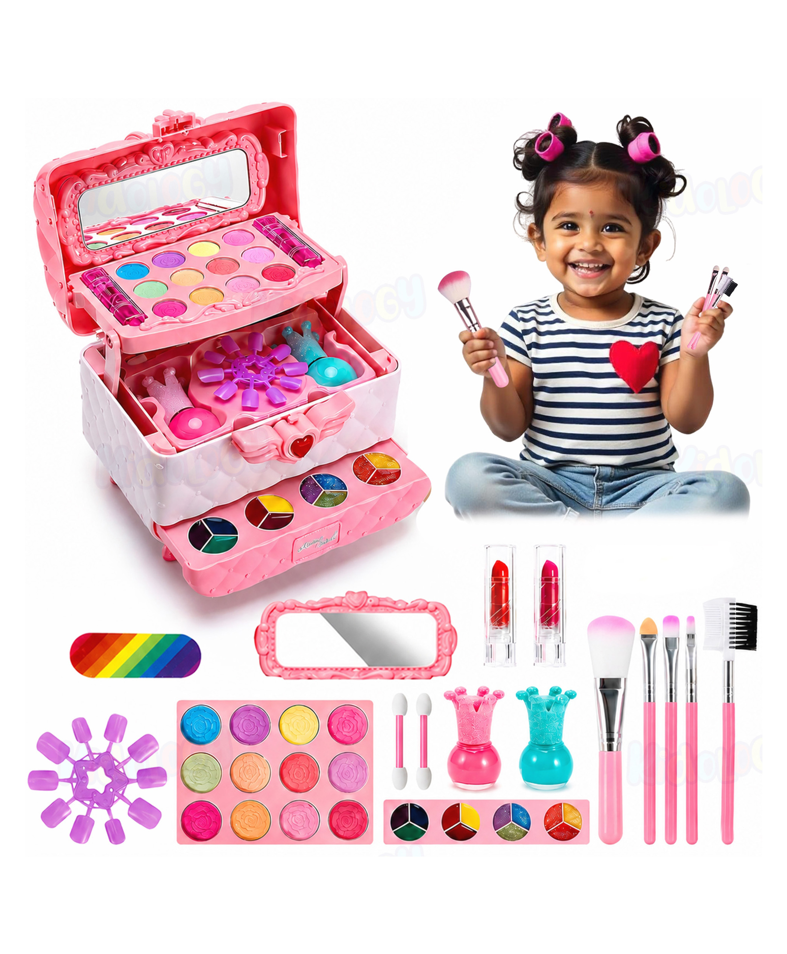 Kidology Kids Makeup Kit for Girls, Unicorn Princess Beauty Set with Real Washable Makeup & Pretend Play Accessories-picture-23