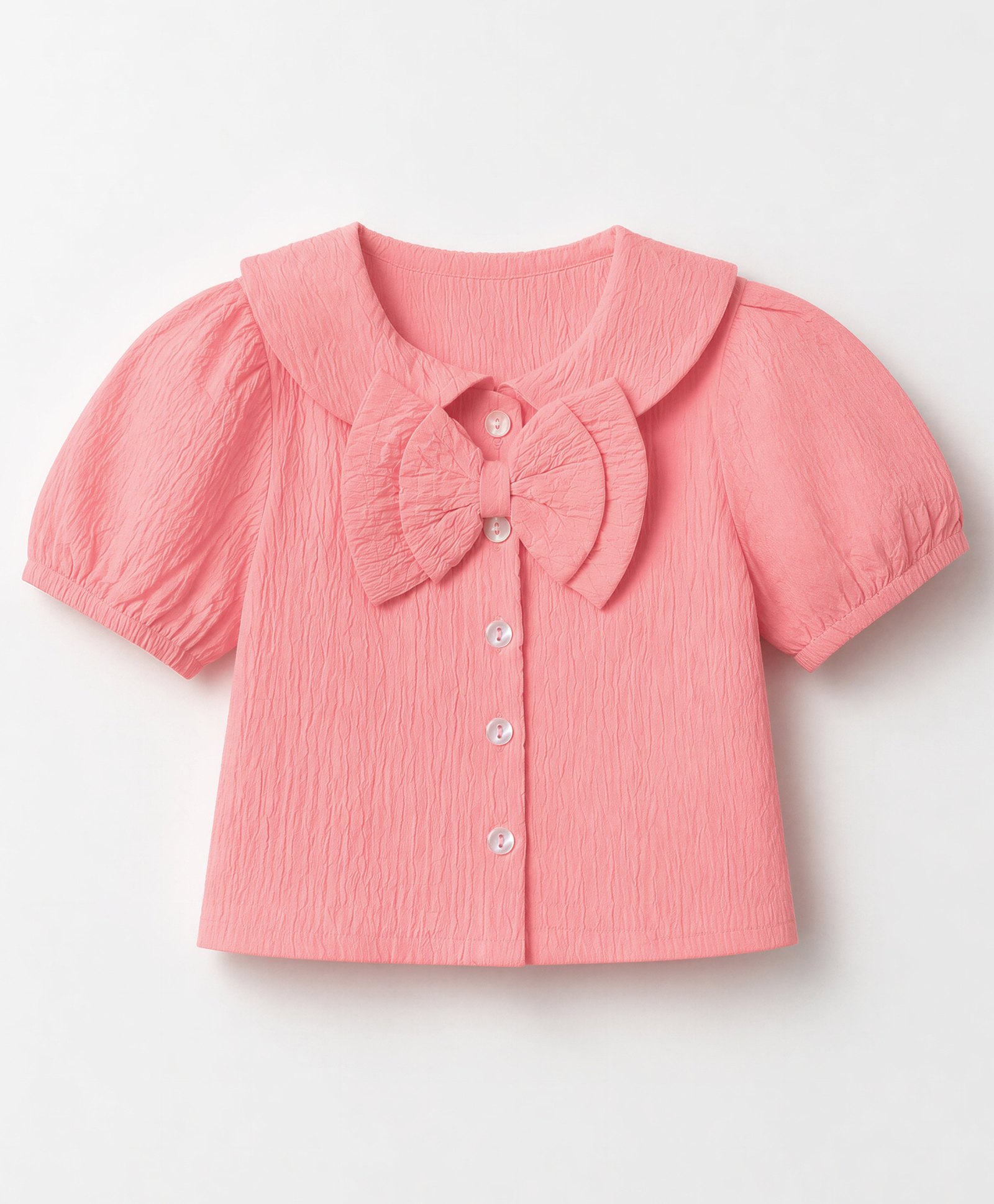 Kookie Kids Cotton Woven Top with Half Sleeves and Bow Detailing - Peach-image-41