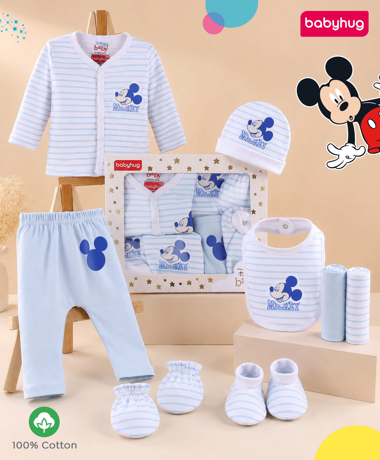 Babyhug Disney Boys Gift Set with Mickey Mouse Graphic Baby Clothing Set- White-picture-14