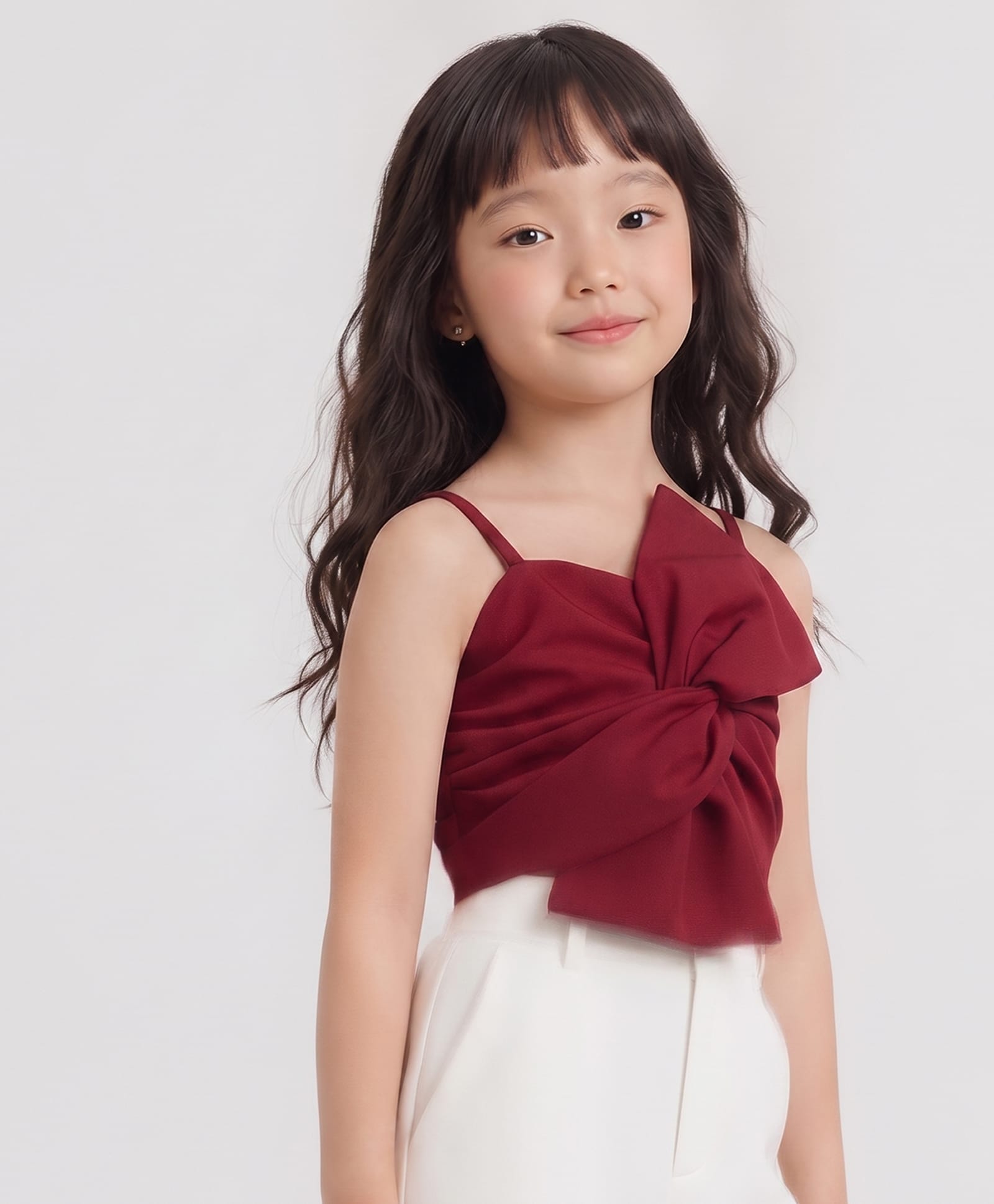 Taffykids Woven Sleeveless Statement Twisted Bow Detail Top - Red-picture-21