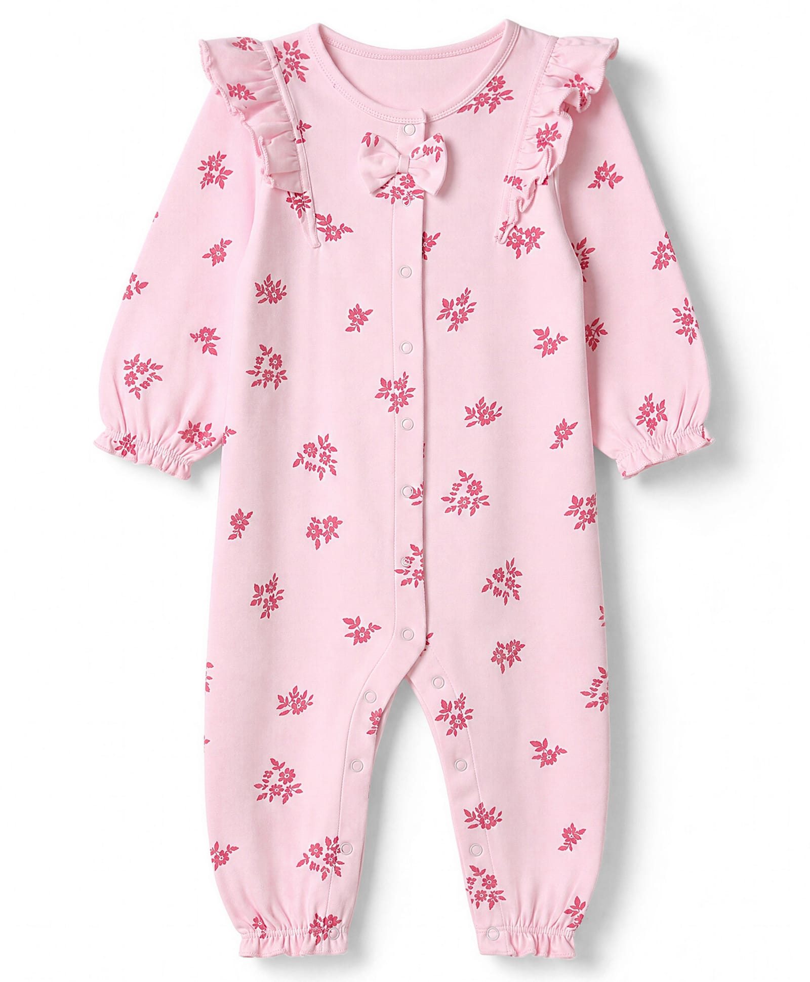 Babyoye 100% Cotton Interlock Knit With Eco Jiva Finish Romper Full Sleeves With Floral Print - Pink-picture-16