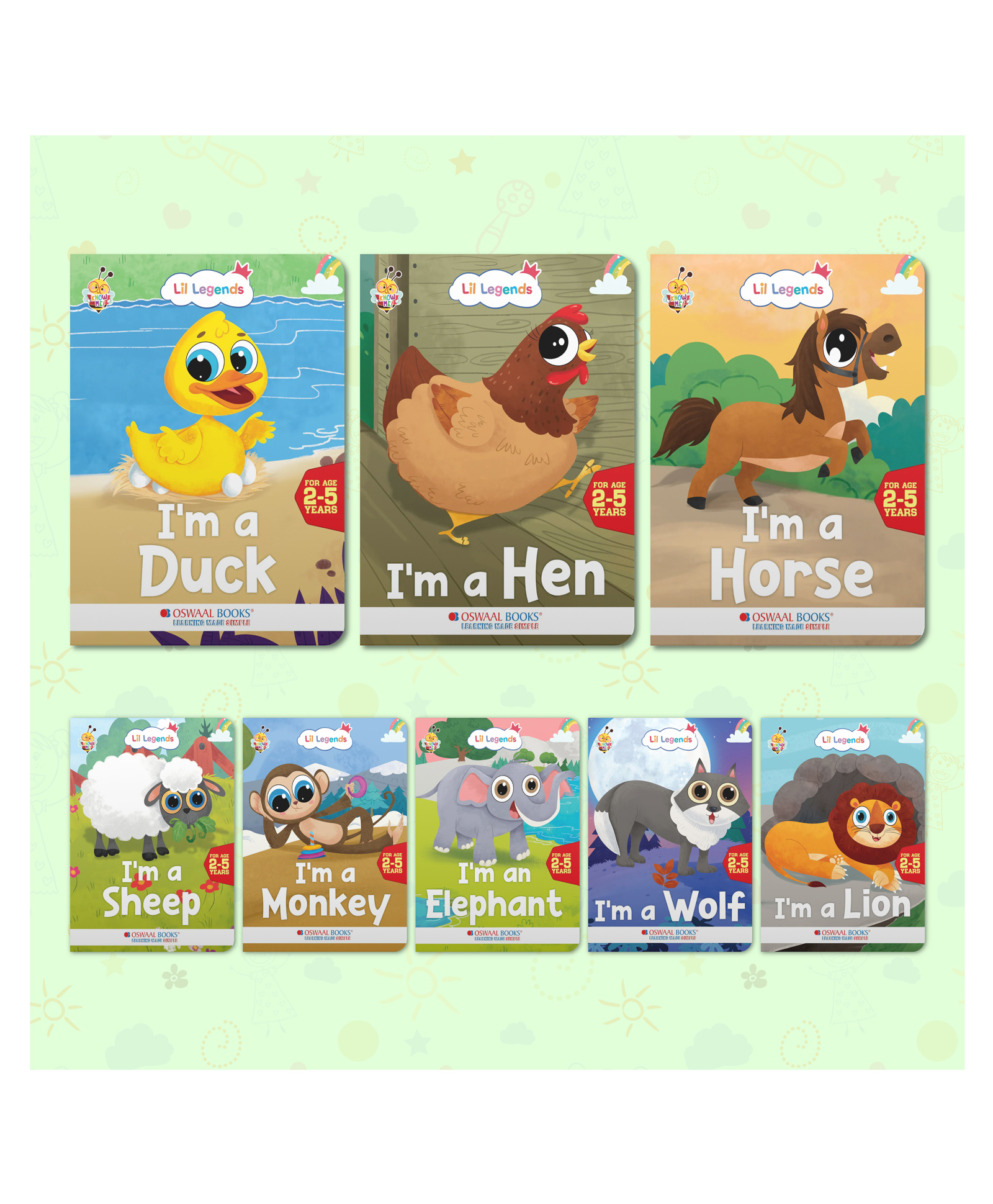 Oswaal Lil Legends Fascinating Farm & Wild Animal Books (Duck Hen Horse Sheep ELEPHANT Lion Monkey And Wolf) Set Of 08 Books Exciting Illustrated Books For Kids Age 2 and up-image-45