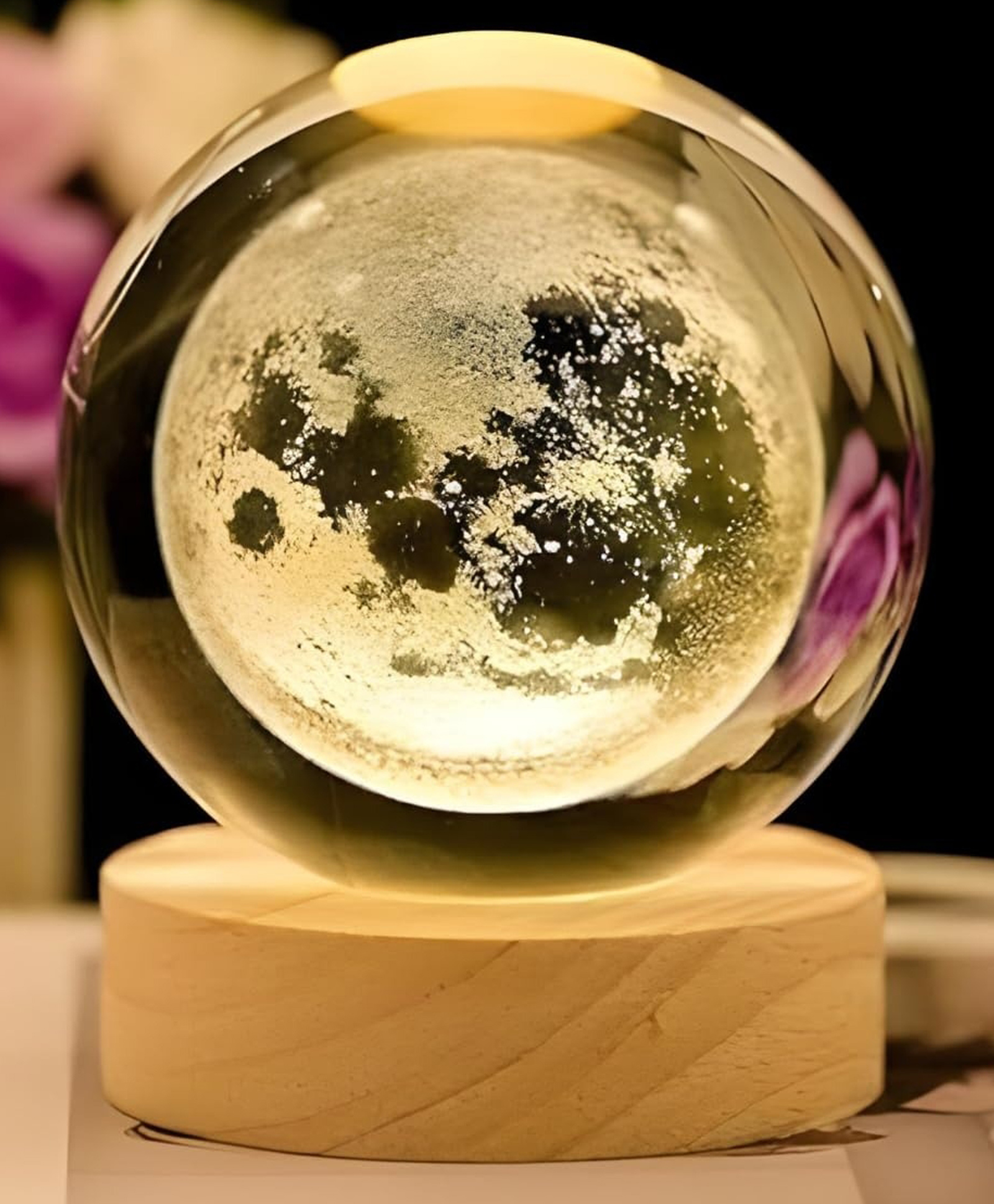 One94Store 3D Crystal Moon Lamp | Engraved Crystal Ball LED Night Light with Wooden Base, USB Powered | Romantic Home Décor & Valentine Day Gift for Her, Him & Couples (Warm White)-image-43